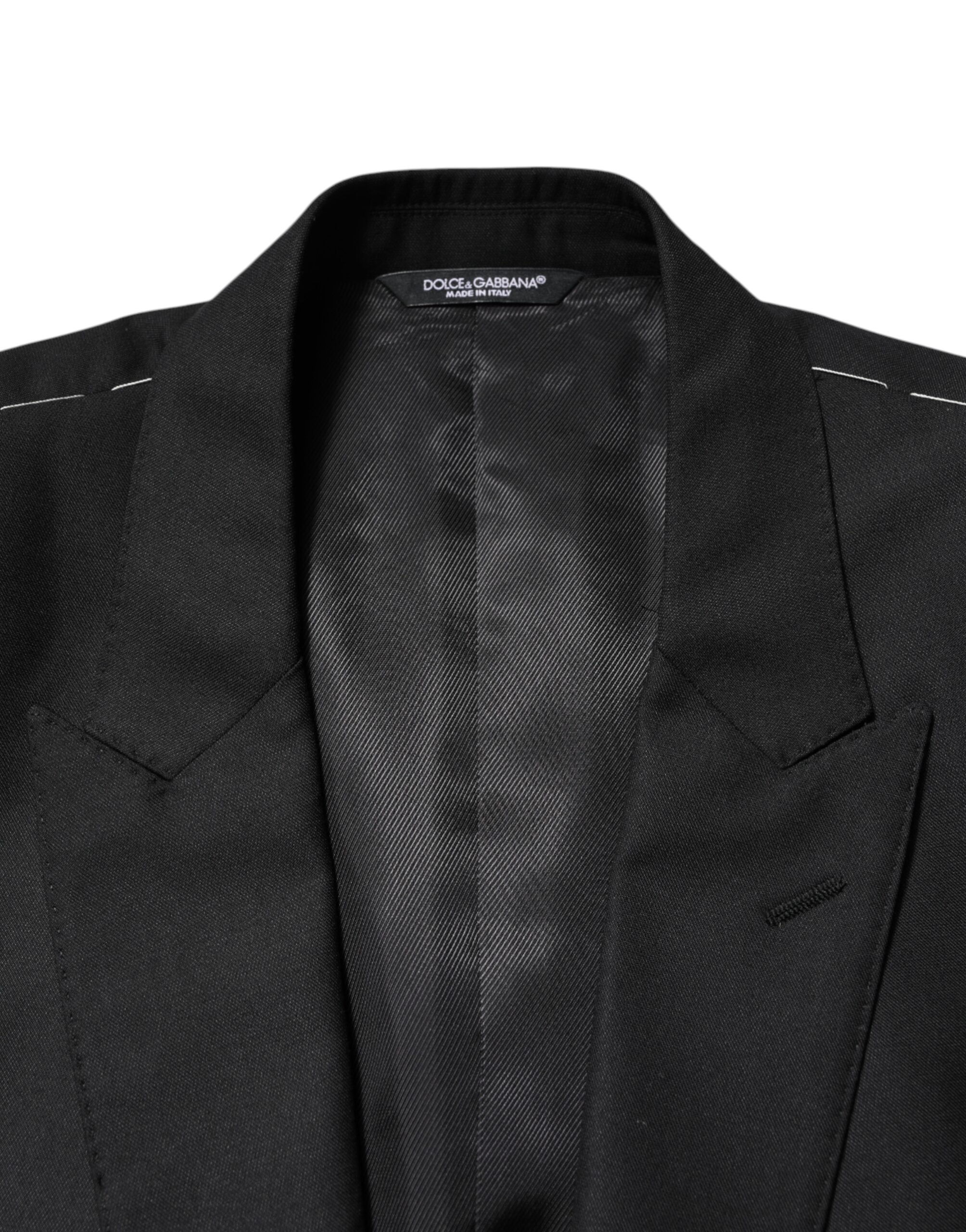 Black Wool Single Breasted Jacket Blazer - ventzia