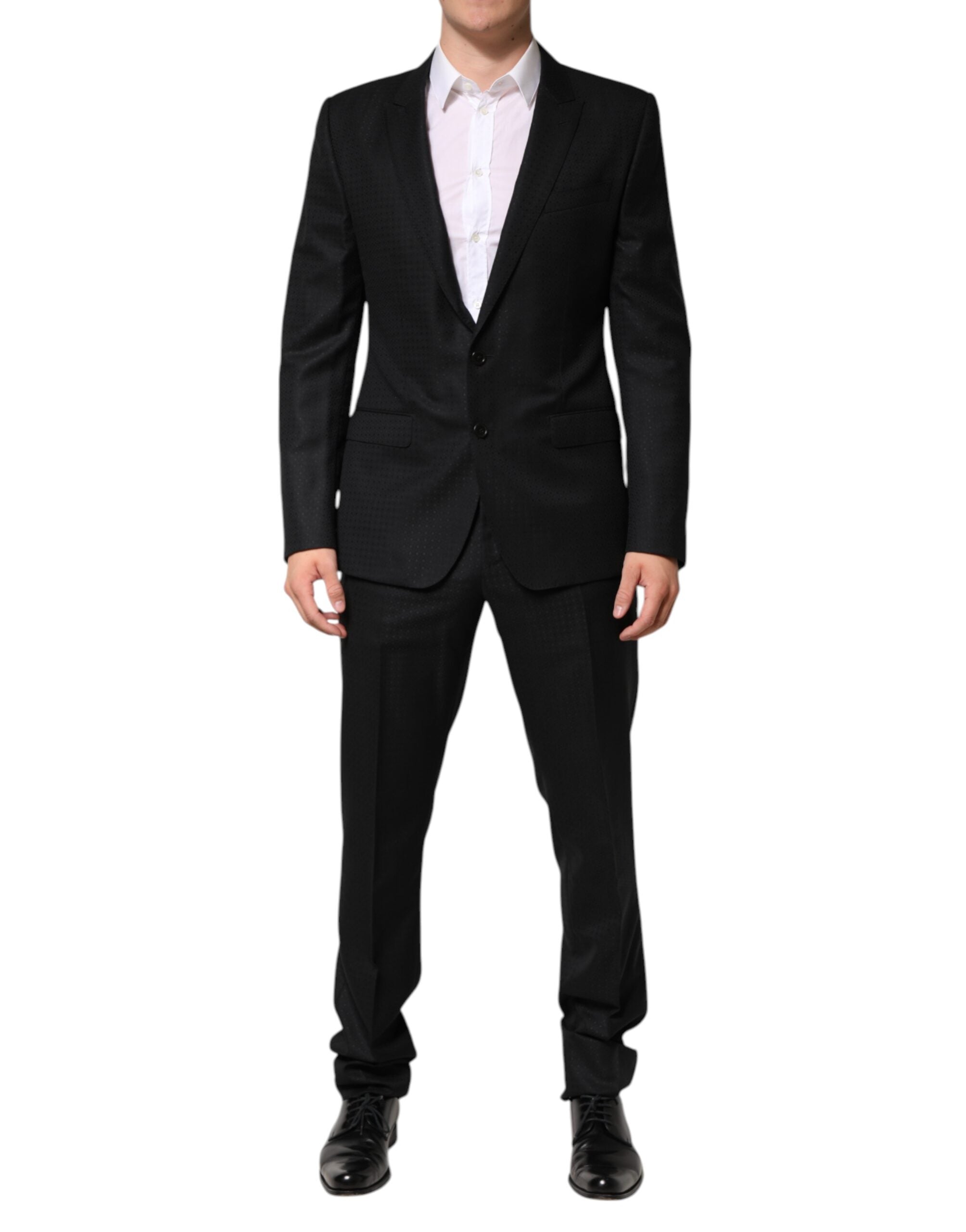 Black Jacquard Single Breasted 2 Piece Suit - ventzia