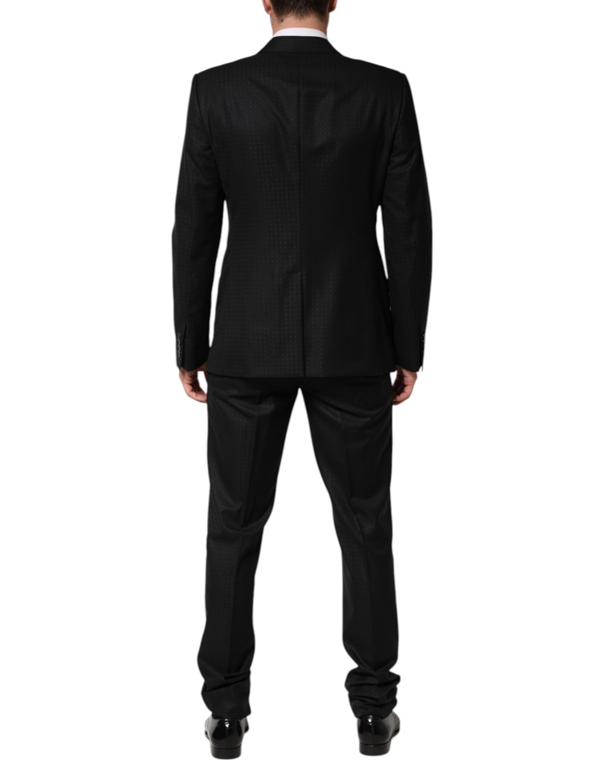 Black Jacquard Single Breasted 2 Piece Suit - ventzia