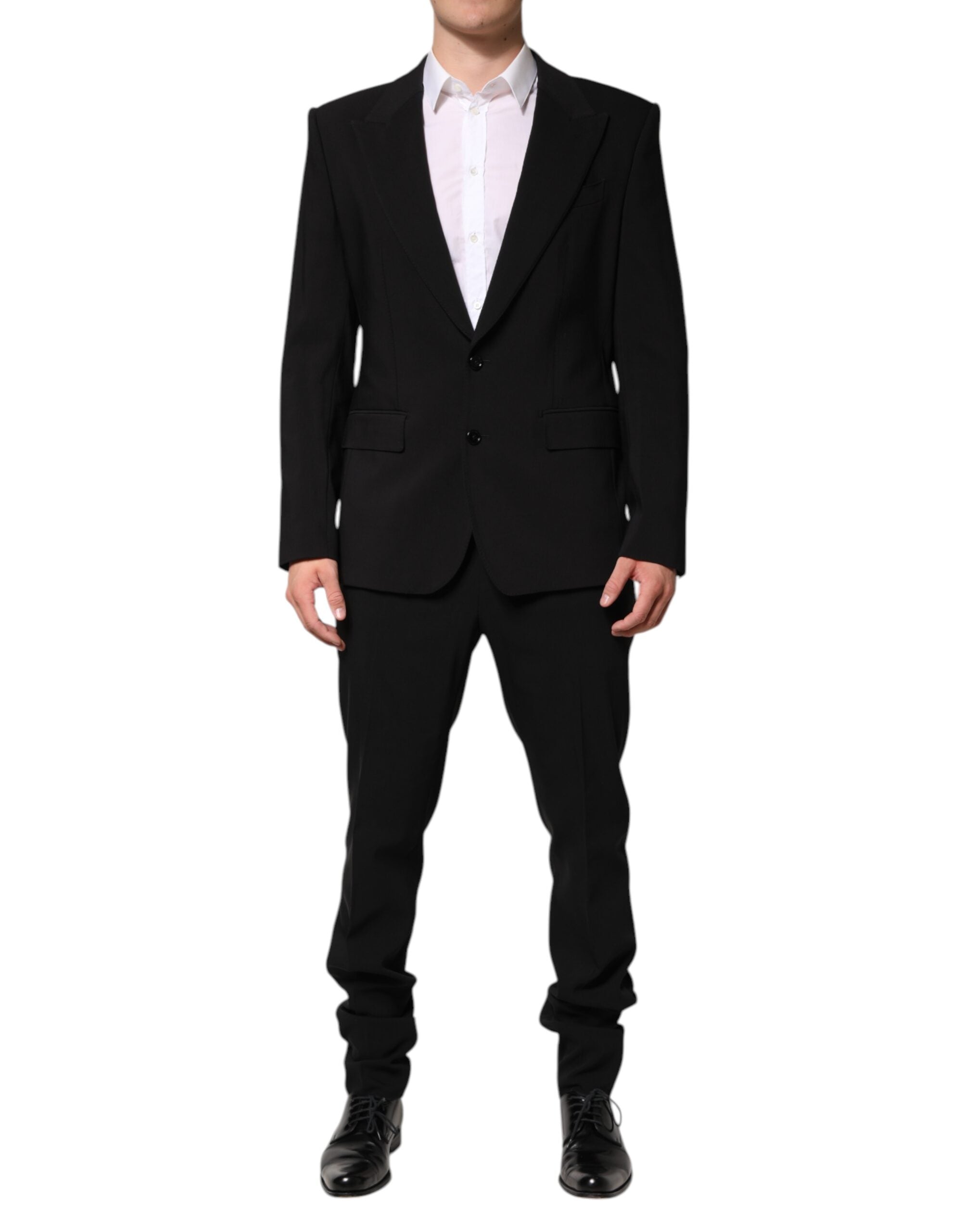 Black Cotton Single Breasted 2 Piece Suit - ventzia