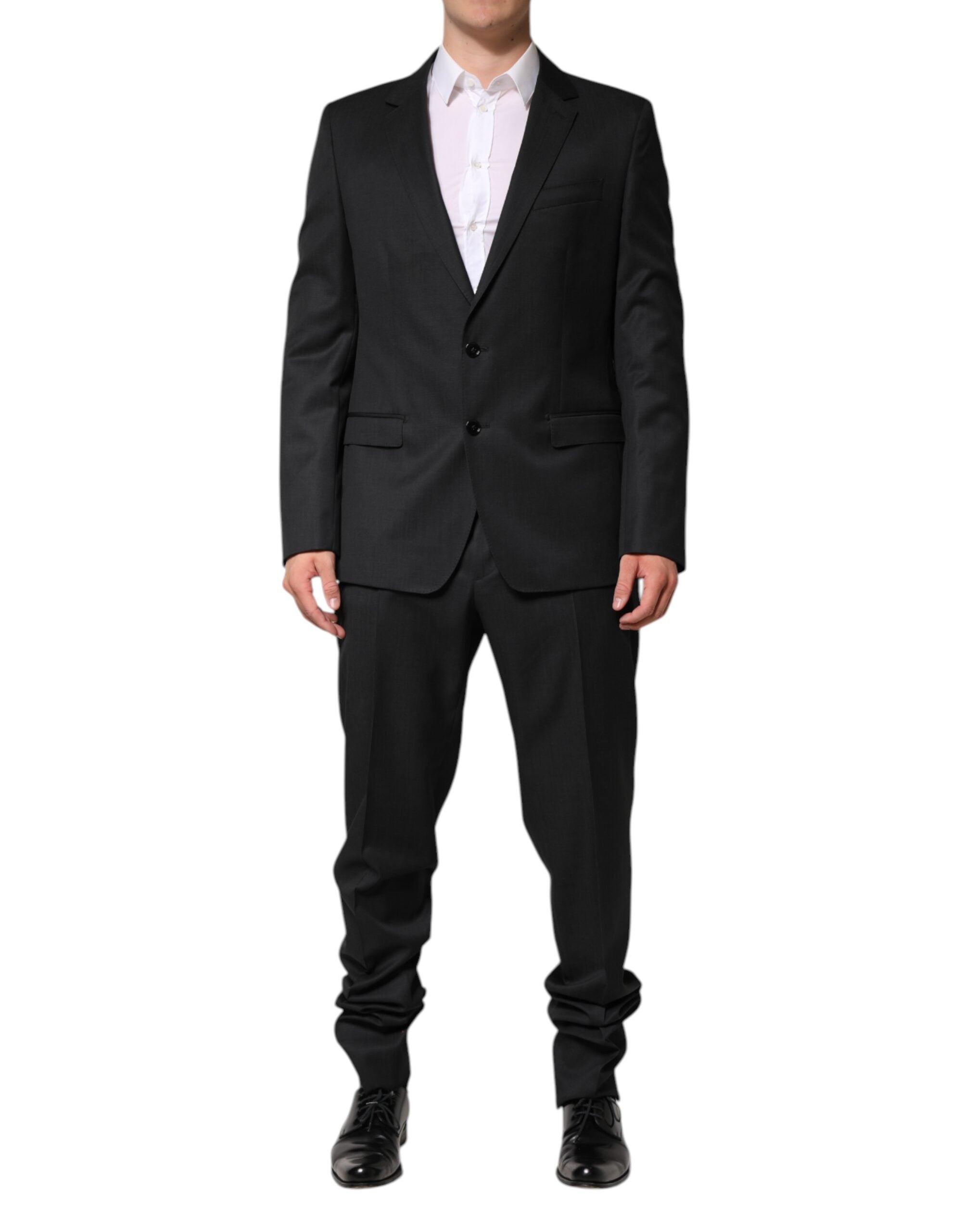 Dark Gray Wool Single Breasted 2 Piece Suit - ventzia