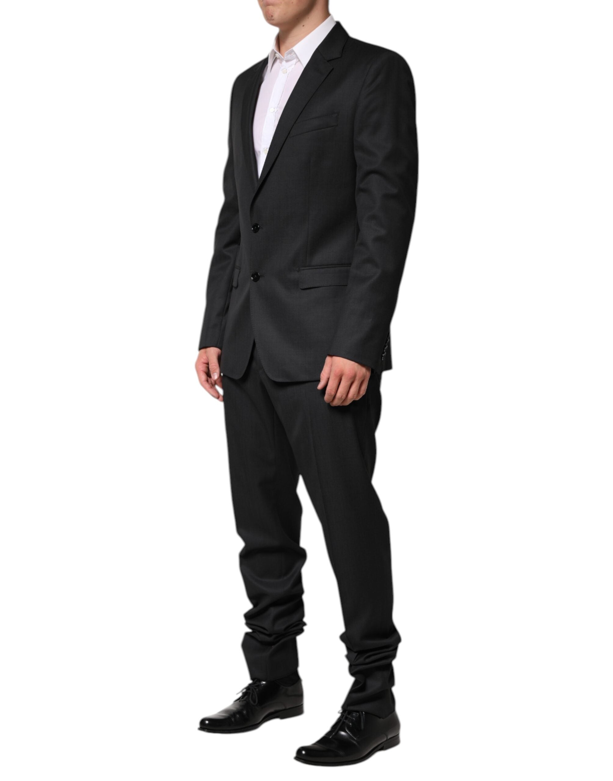 Dark Gray Wool Single Breasted 2 Piece Suit - ventzia