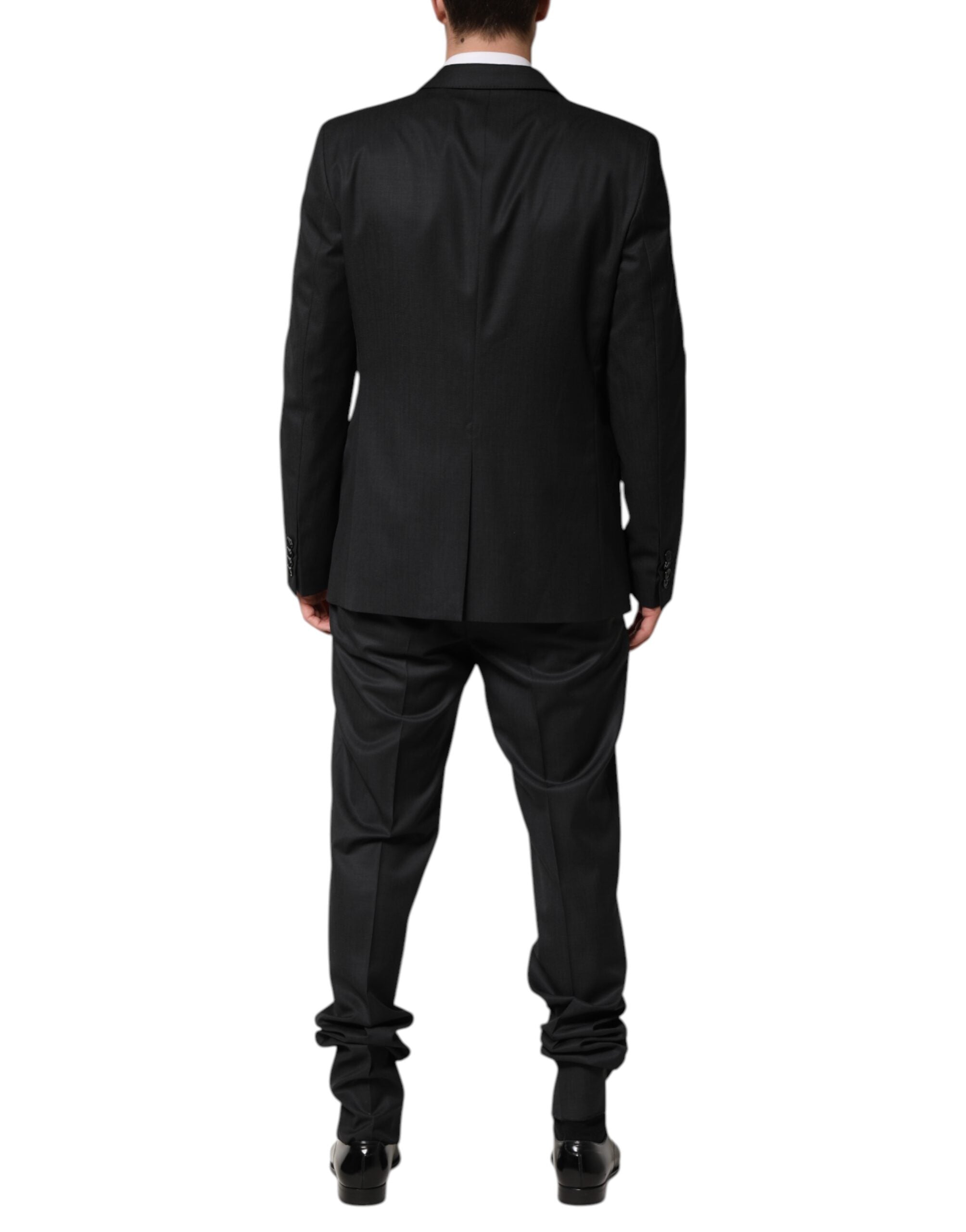 Dark Gray Wool Single Breasted 2 Piece Suit - ventzia
