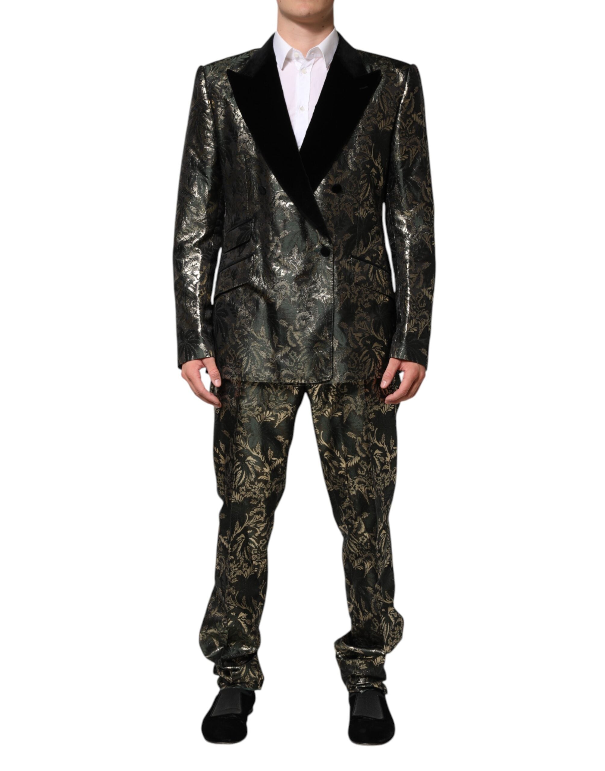 Metallic Floral Jacquard Silk 2 Piece Suit - ventzia
