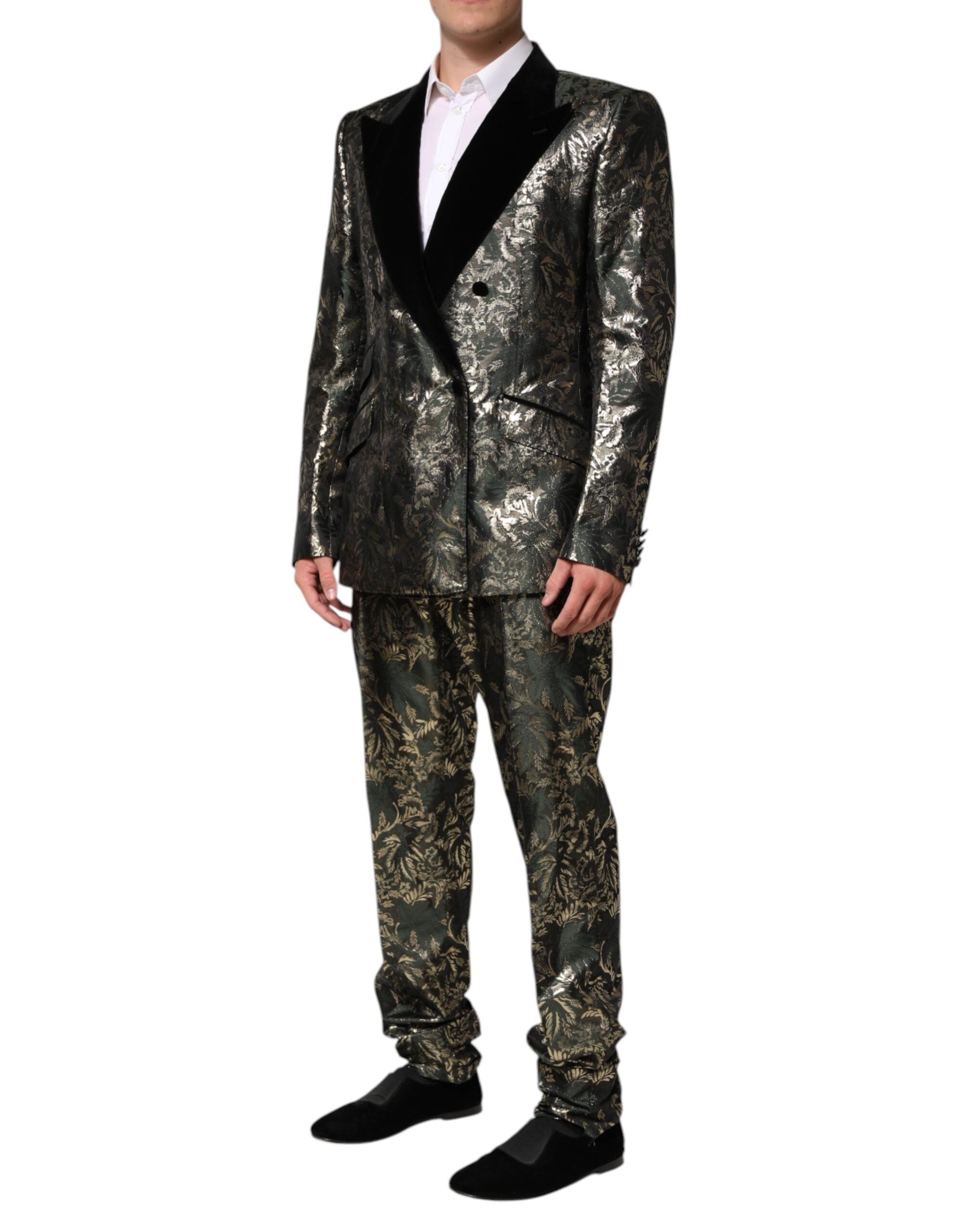 Metallic Floral Jacquard Silk 2 Piece Suit - ventzia