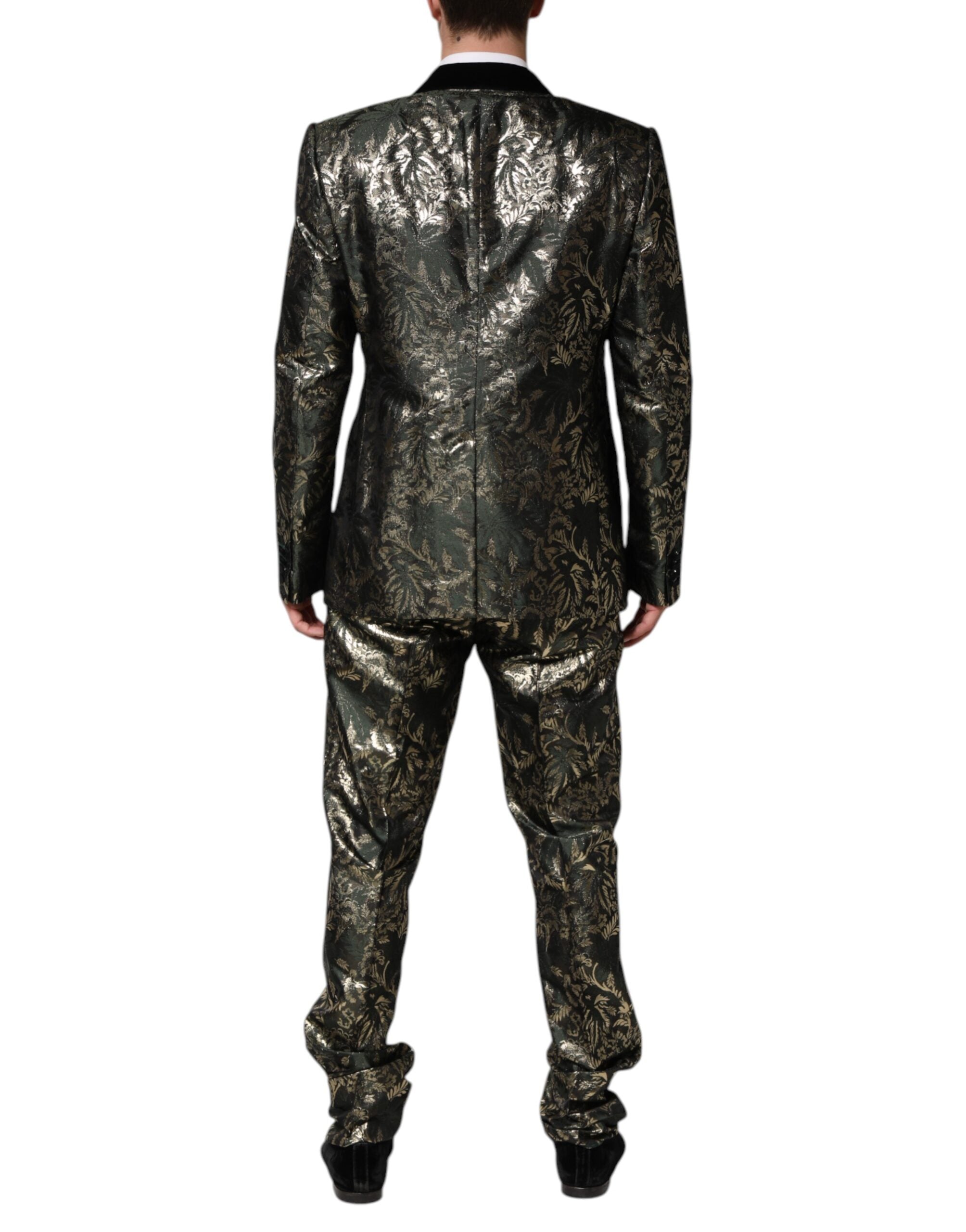 Metallic Floral Jacquard Silk 2 Piece Suit - ventzia
