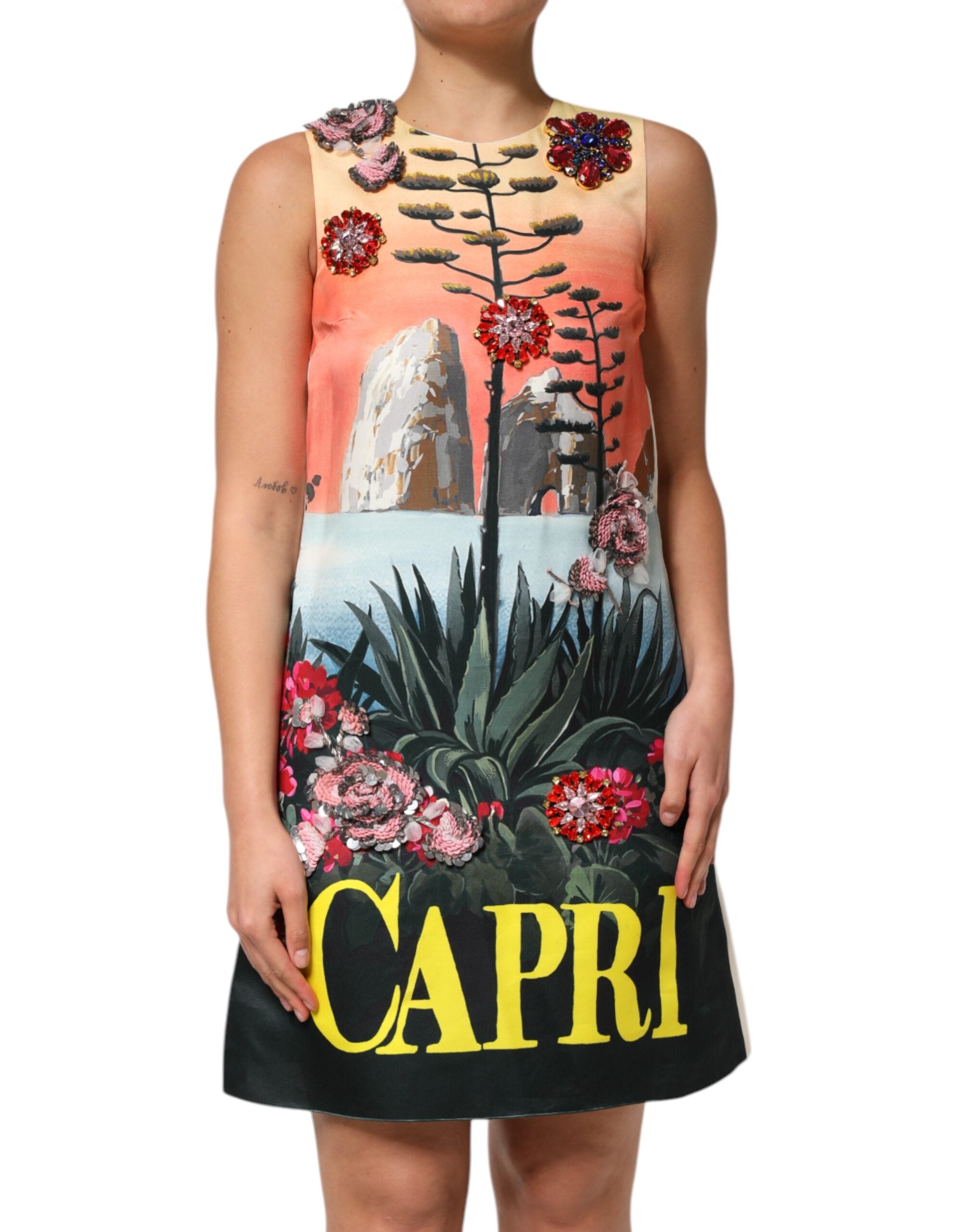 Multicolor Crystal Embellished A-line Mini Dress - ventzia