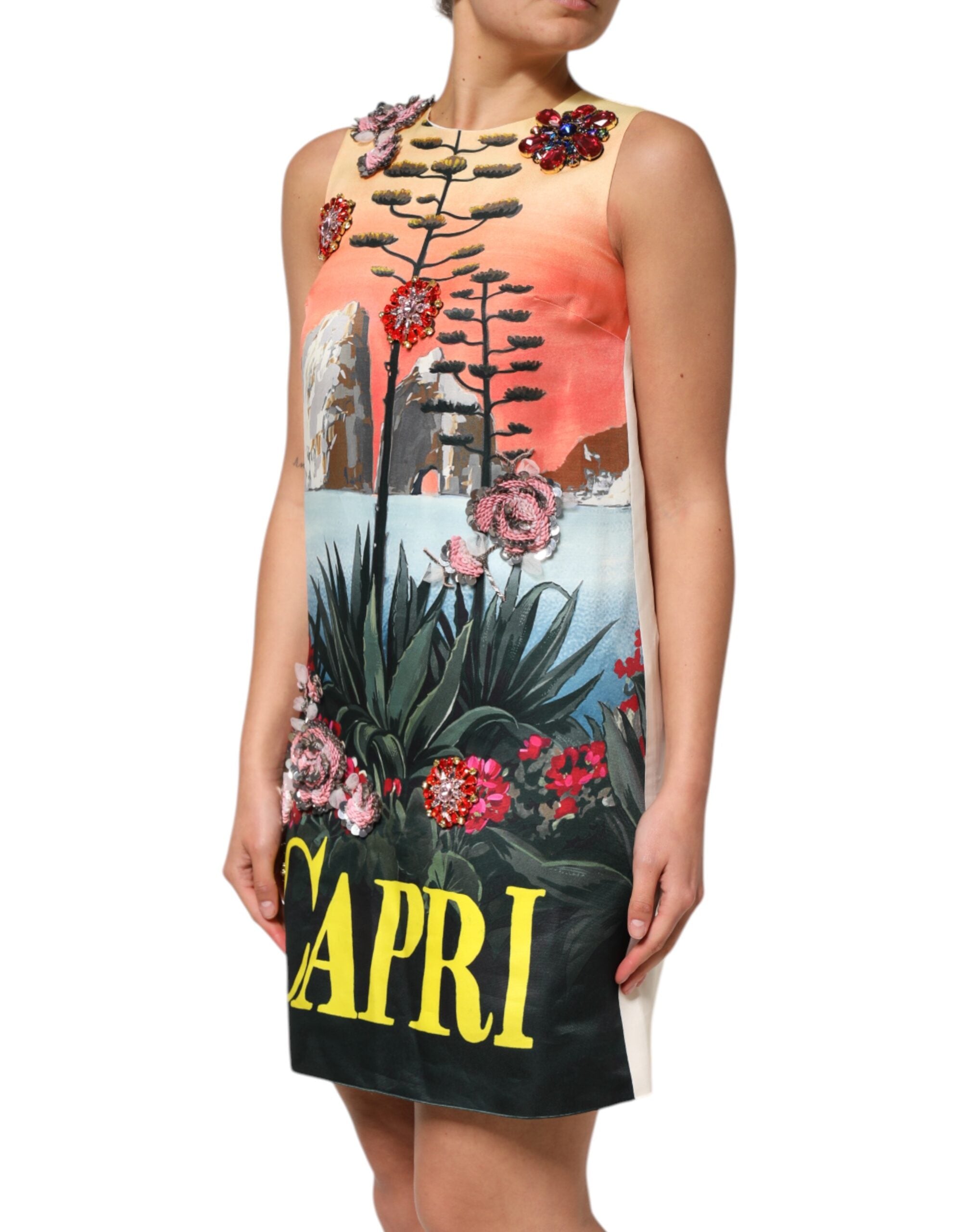 Multicolor Crystal Embellished A-line Mini Dress - ventzia