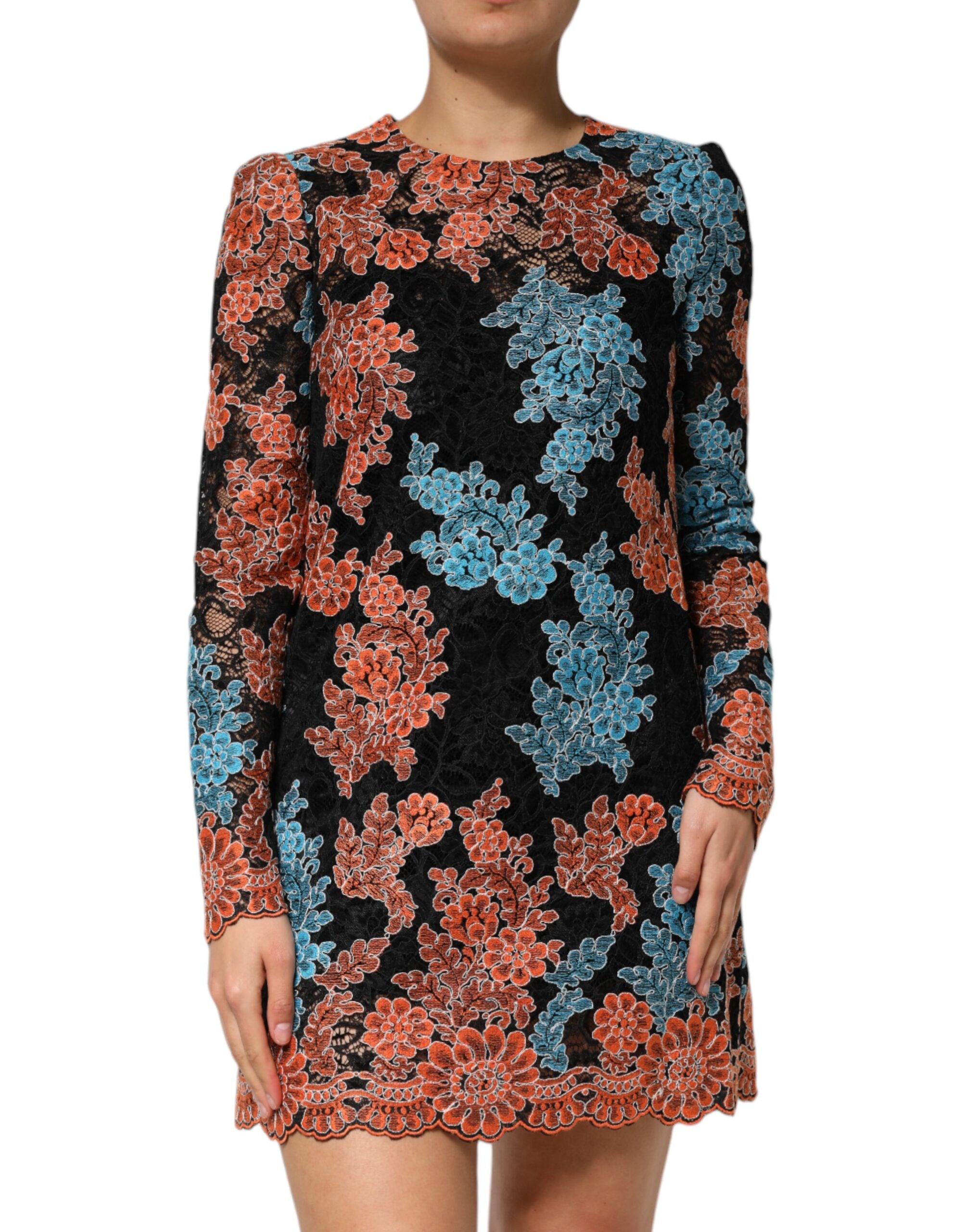 Multicolor Floral Embroidery Shift Mini Dress - ventzia