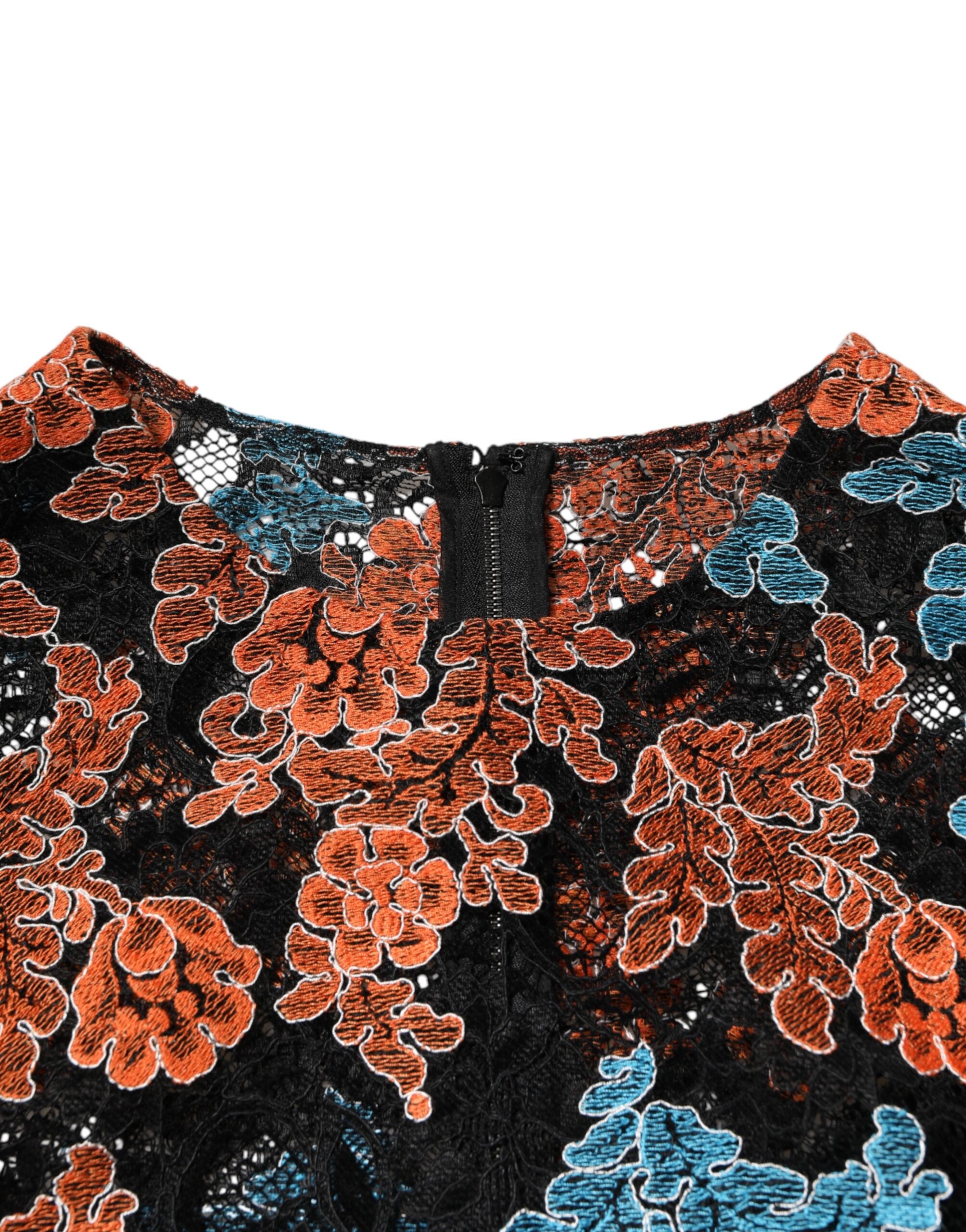 Multicolor Floral Embroidery Shift Mini Dress - ventzia