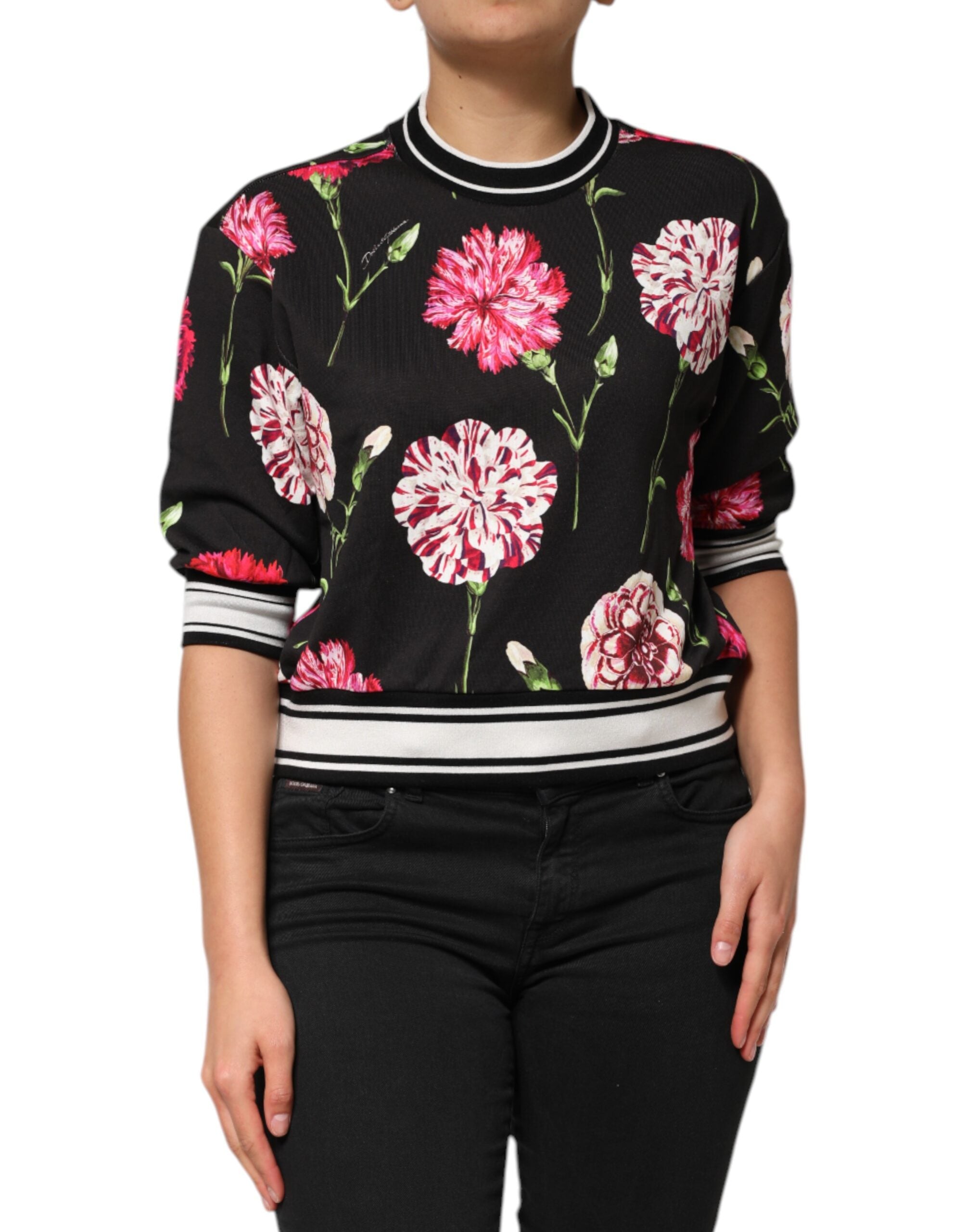 Black Floral Print Cotton Short Sleeves Top - ventzia