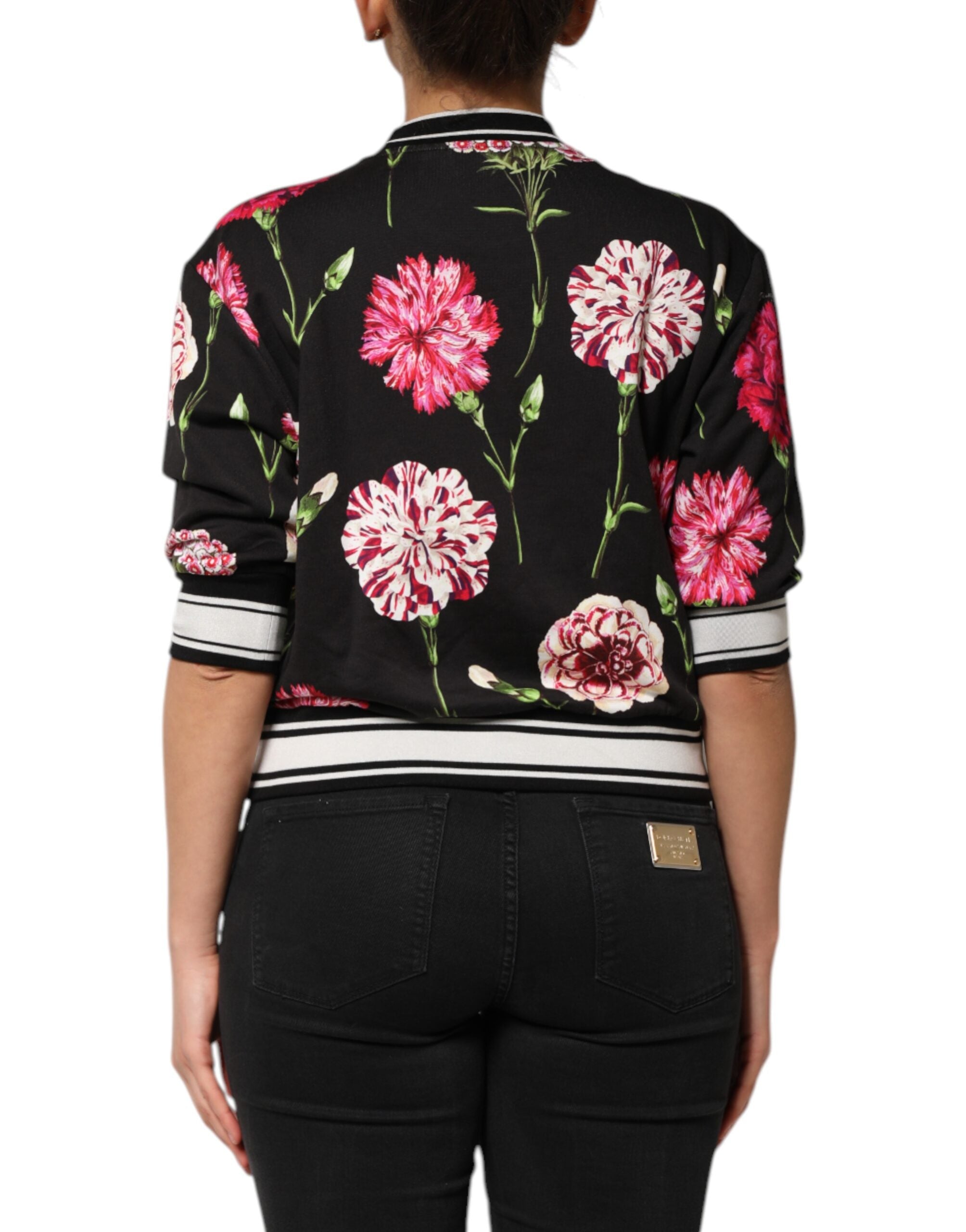Black Floral Print Cotton Short Sleeves Top - ventzia