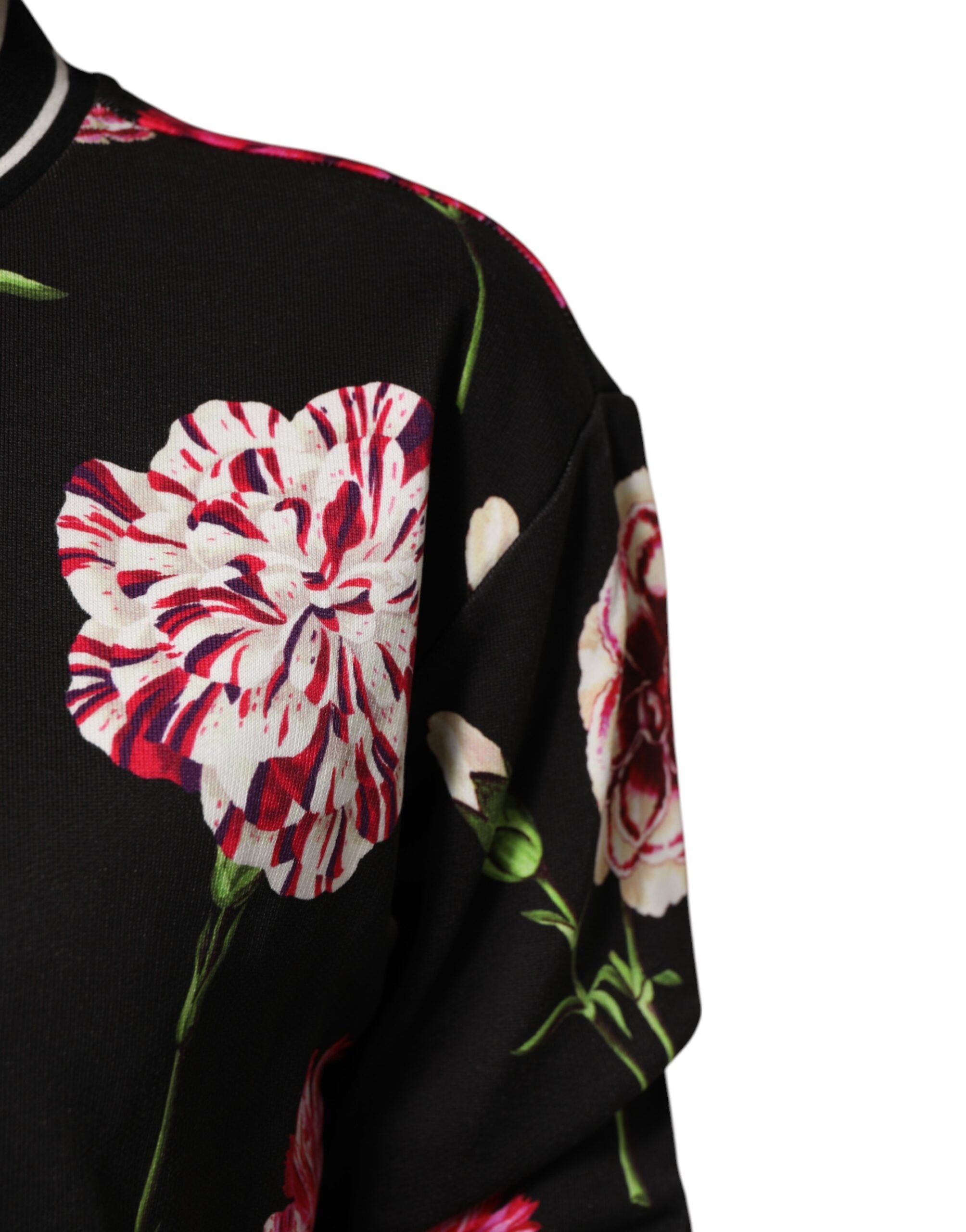 Black Floral Print Cotton Short Sleeves Top - ventzia