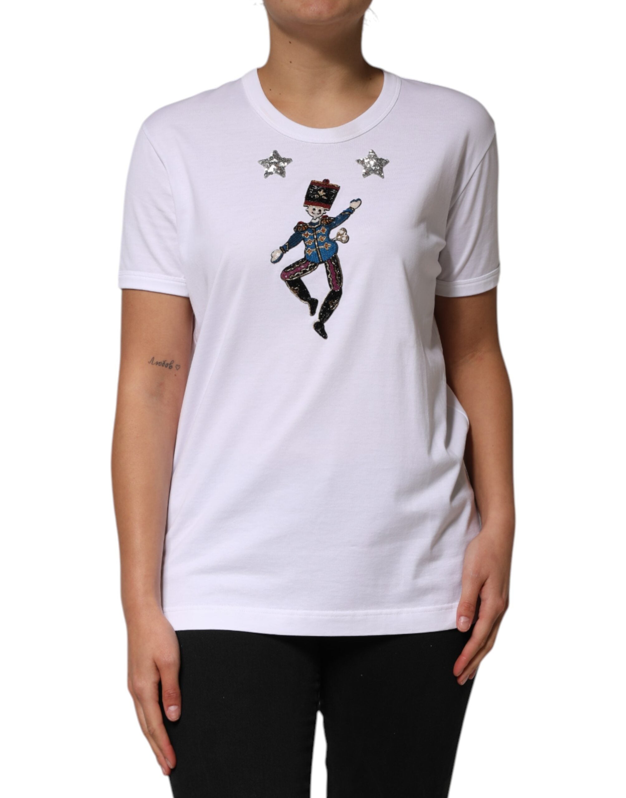 White Cotton Sequin Embellished Top T-shirt - ventzia