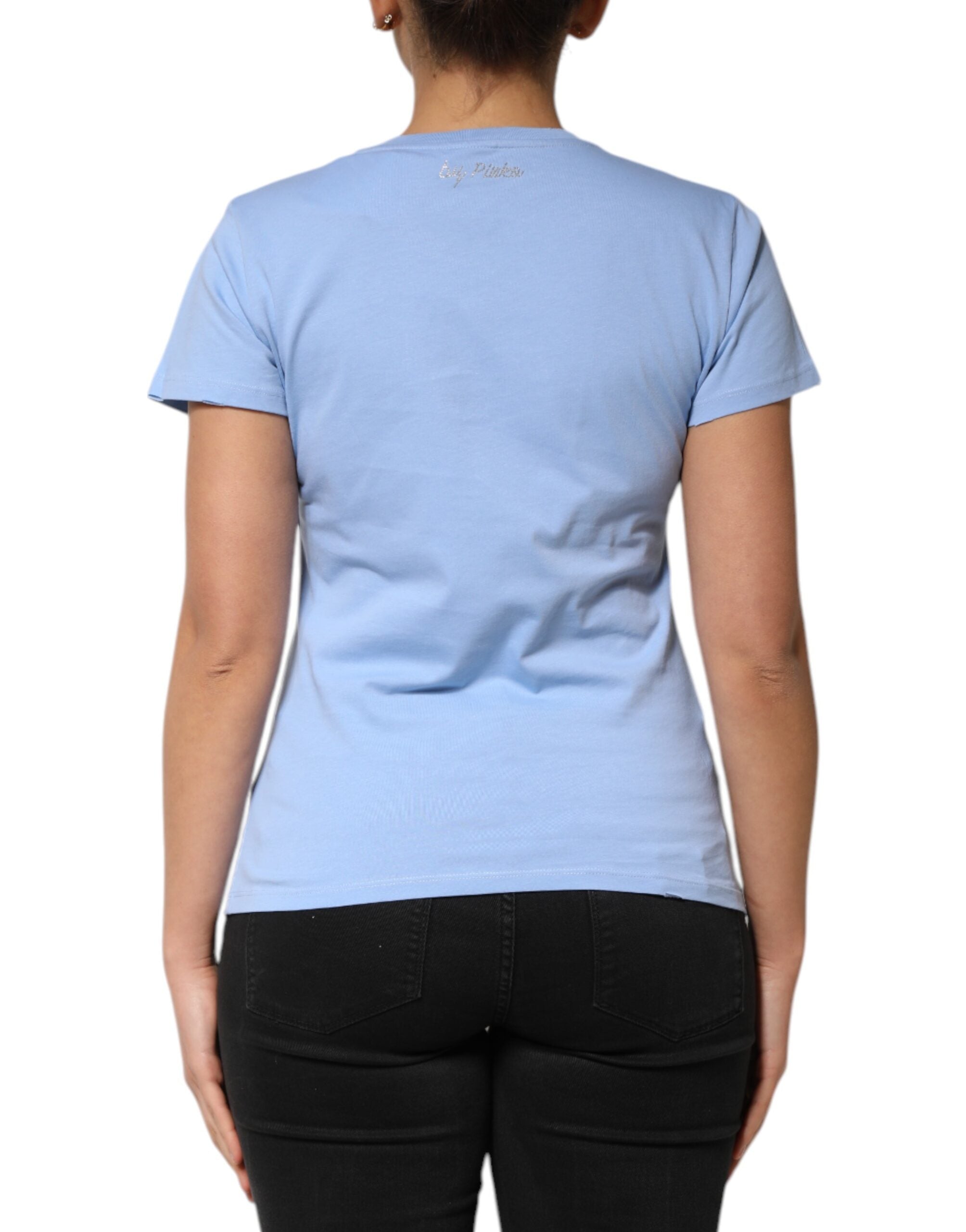 Blue Love Story Sequined Embellished Short Sleeves T-shirt - ventzia