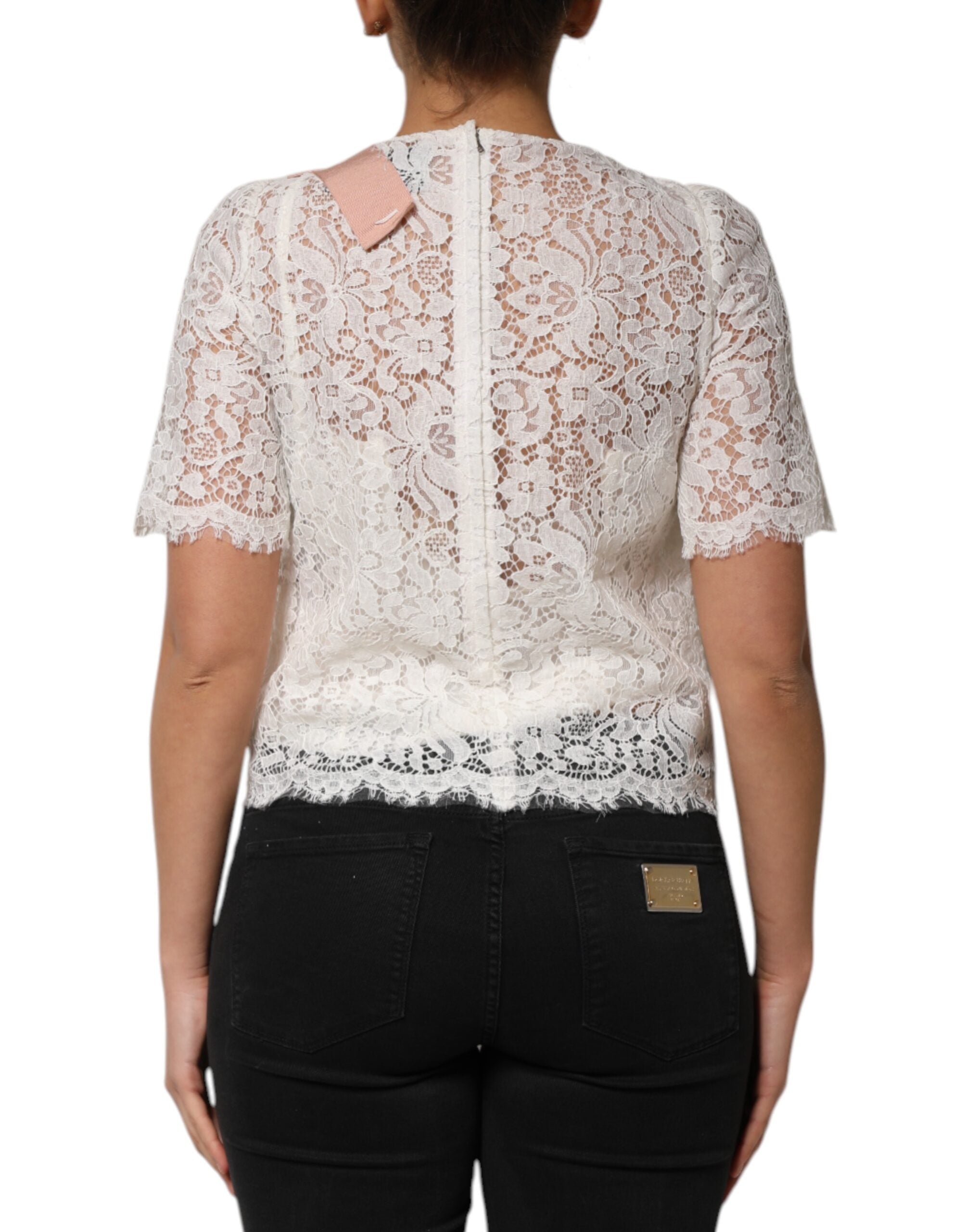 White Floral Lace Short Sleeves Blouse Top - ventzia