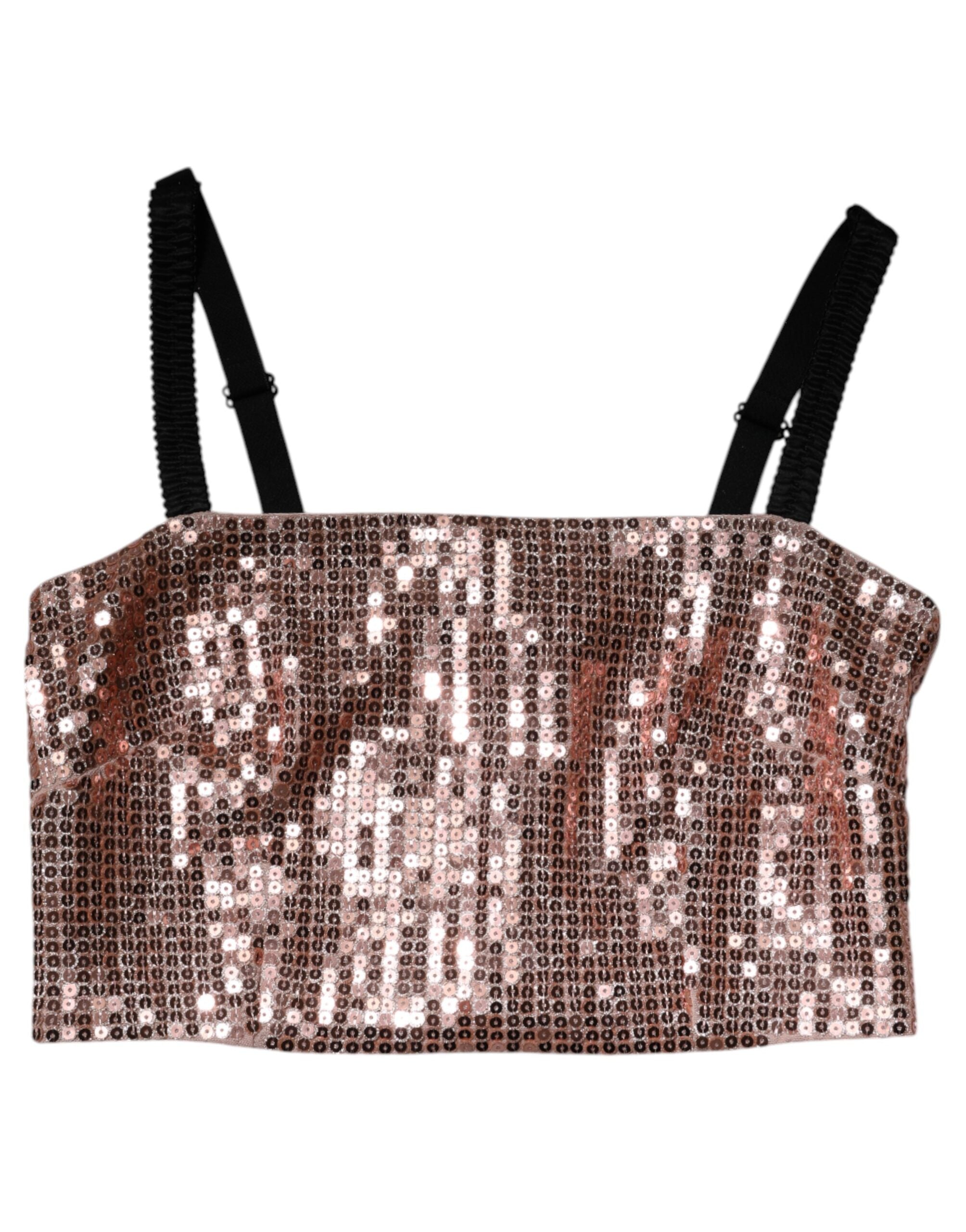 Pink Sequined Nylon Sleeveless Cropped Top - ventzia