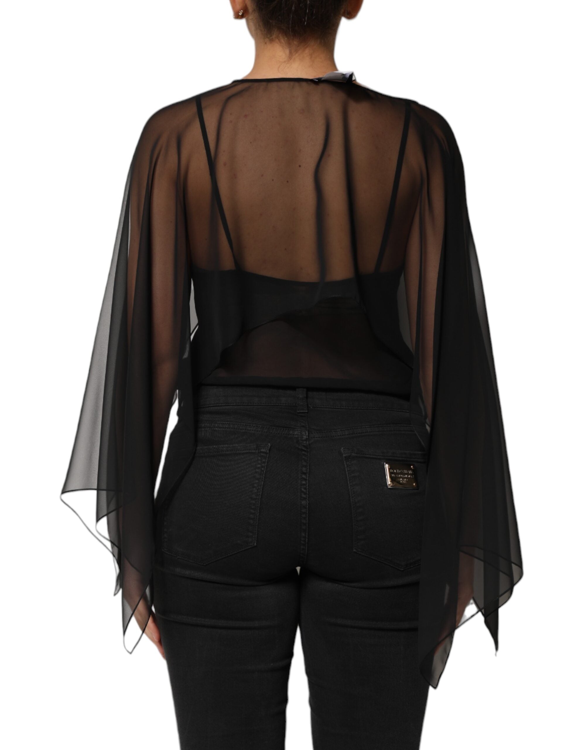 Black See Through Silk Chiffon Lace Blouse Top - ventzia