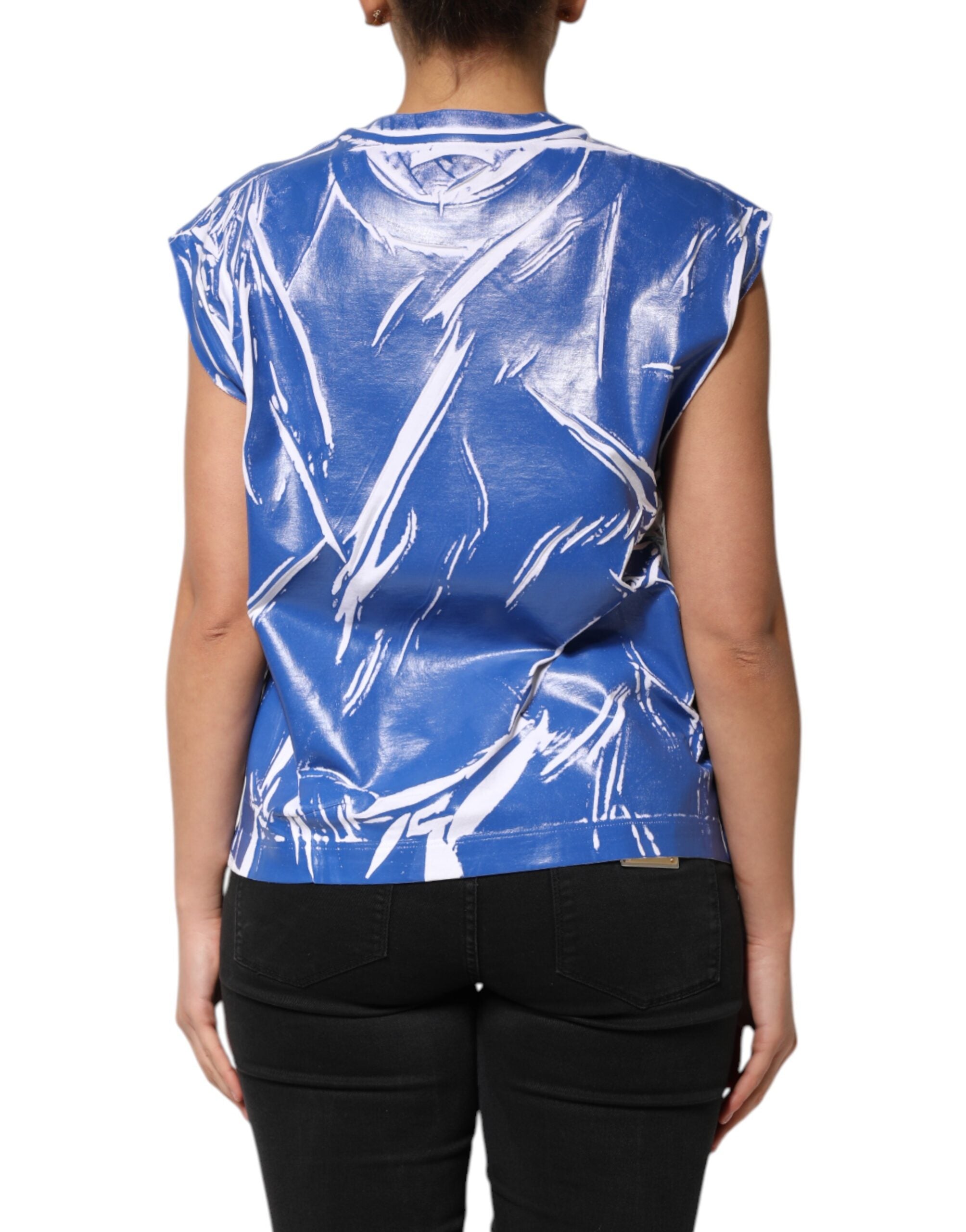 Blue White Cotton Logo Plaque Women Tank Top - ventzia