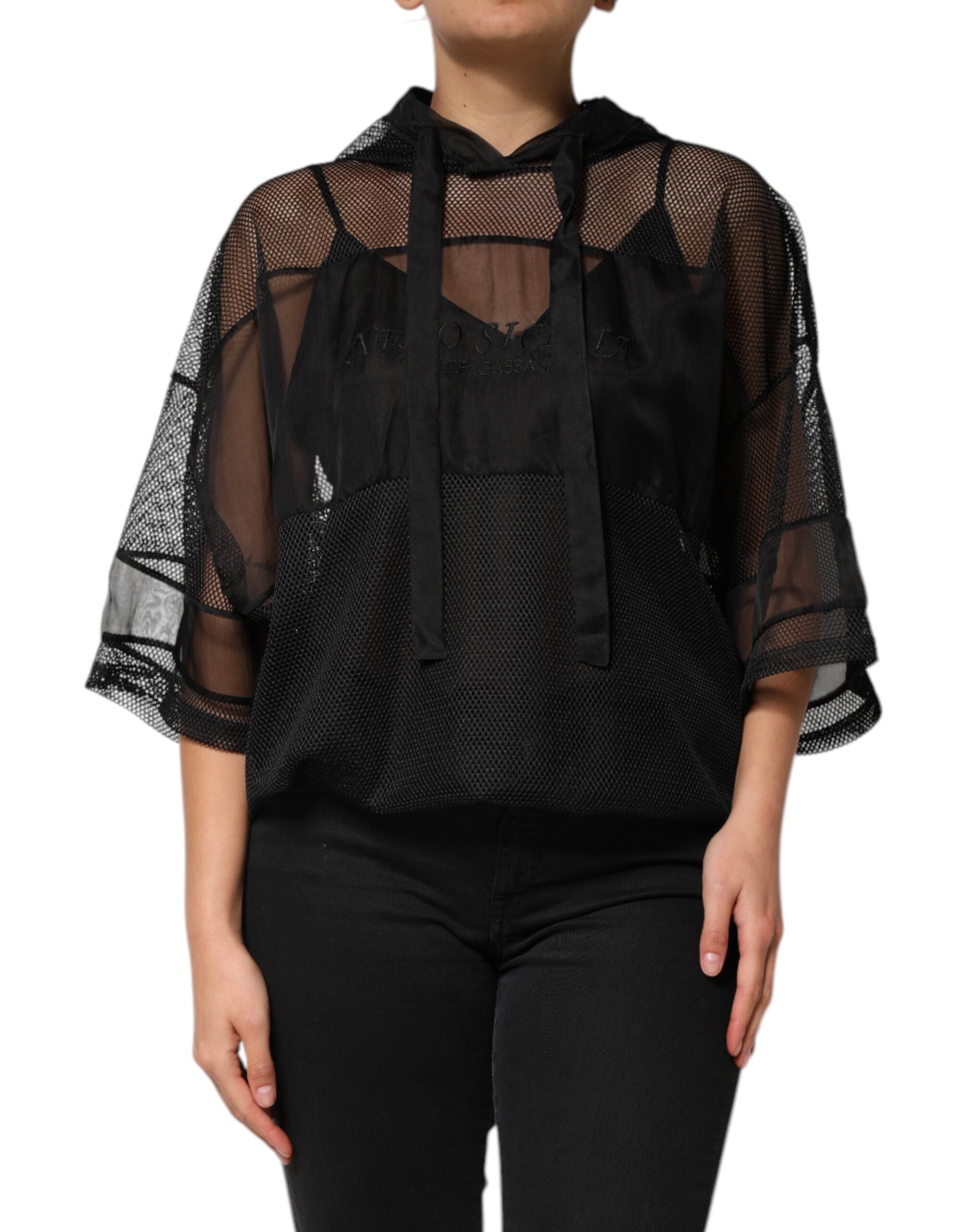 Black See Through Hooded Pullover Sweater - ventzia