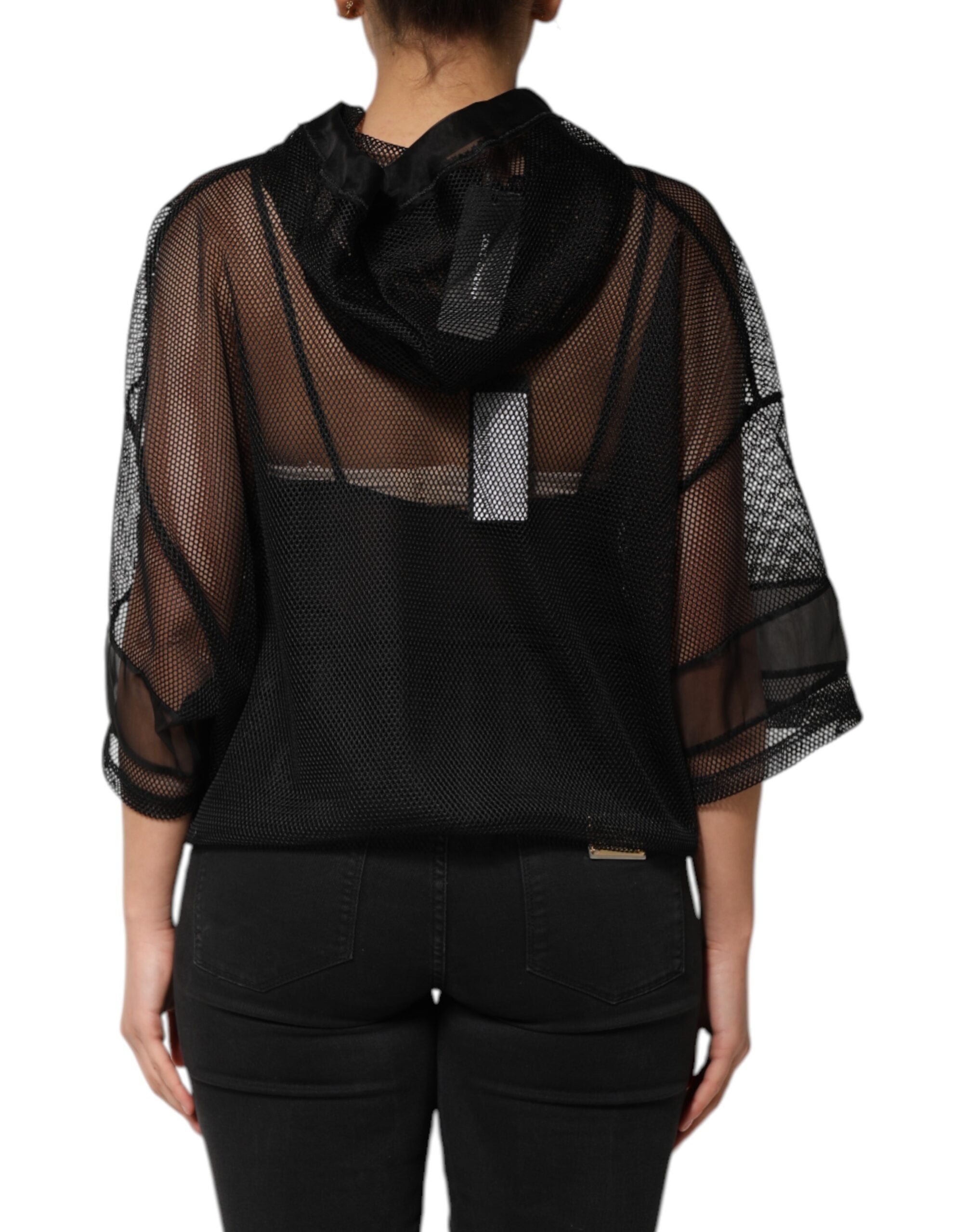 Black See Through Hooded Pullover Sweater - ventzia