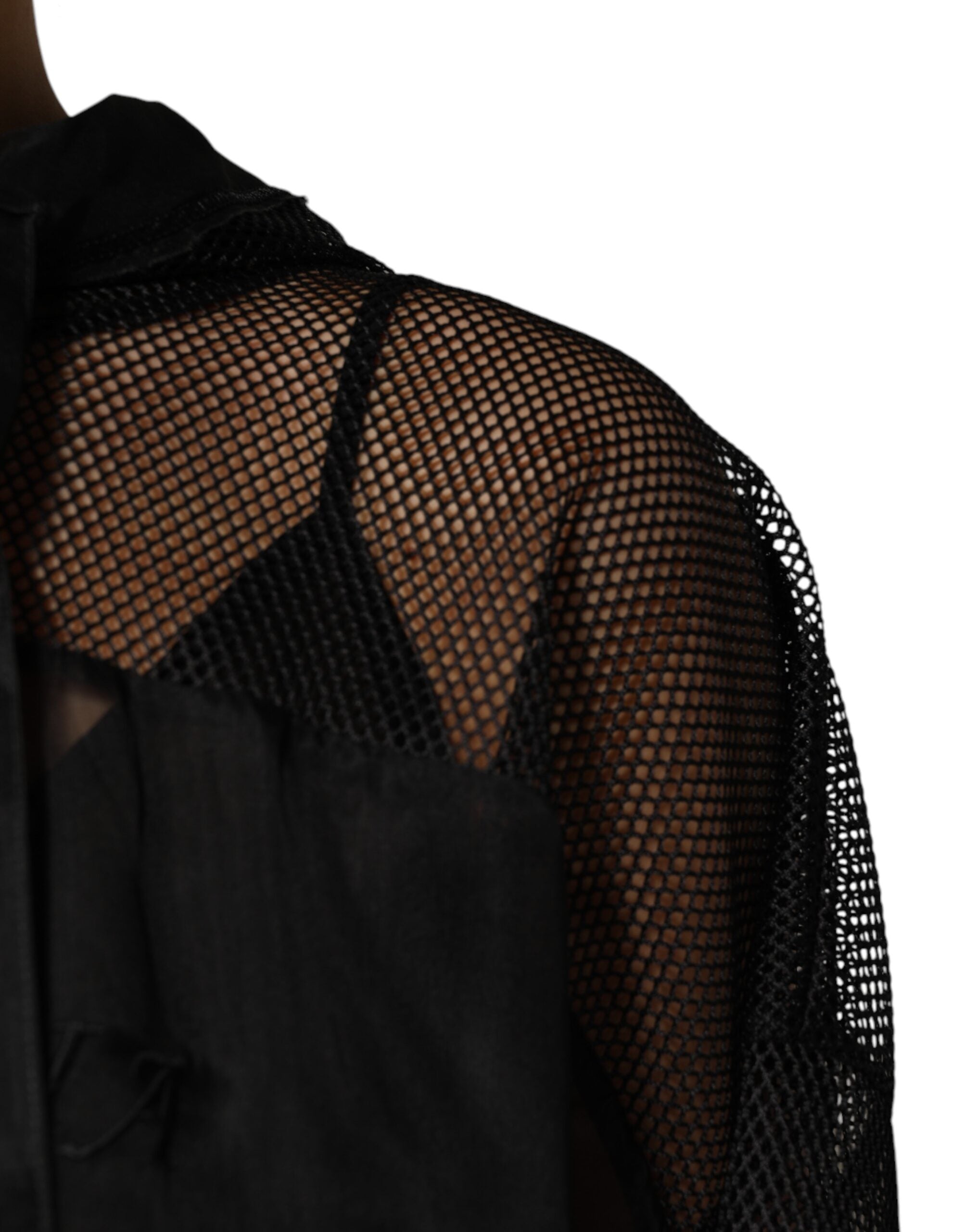 Black See Through Hooded Pullover Sweater - ventzia