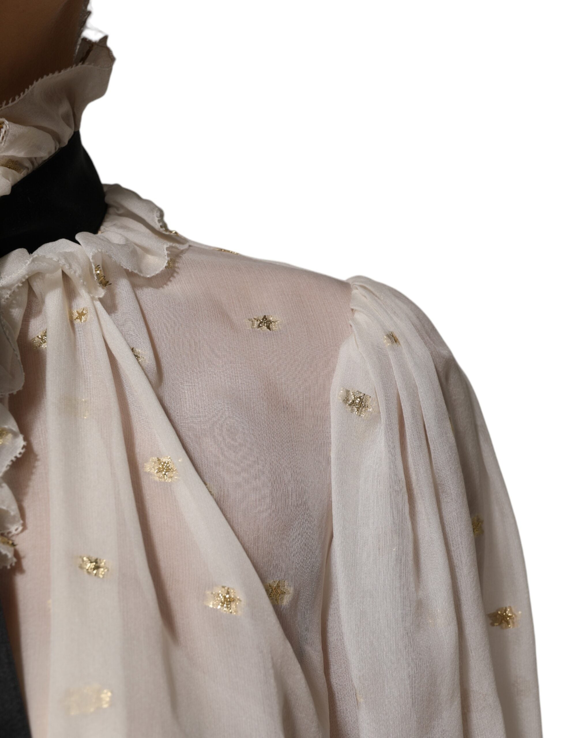 White Black Silk Long Sleeve Ascot Collar Top - ventzia