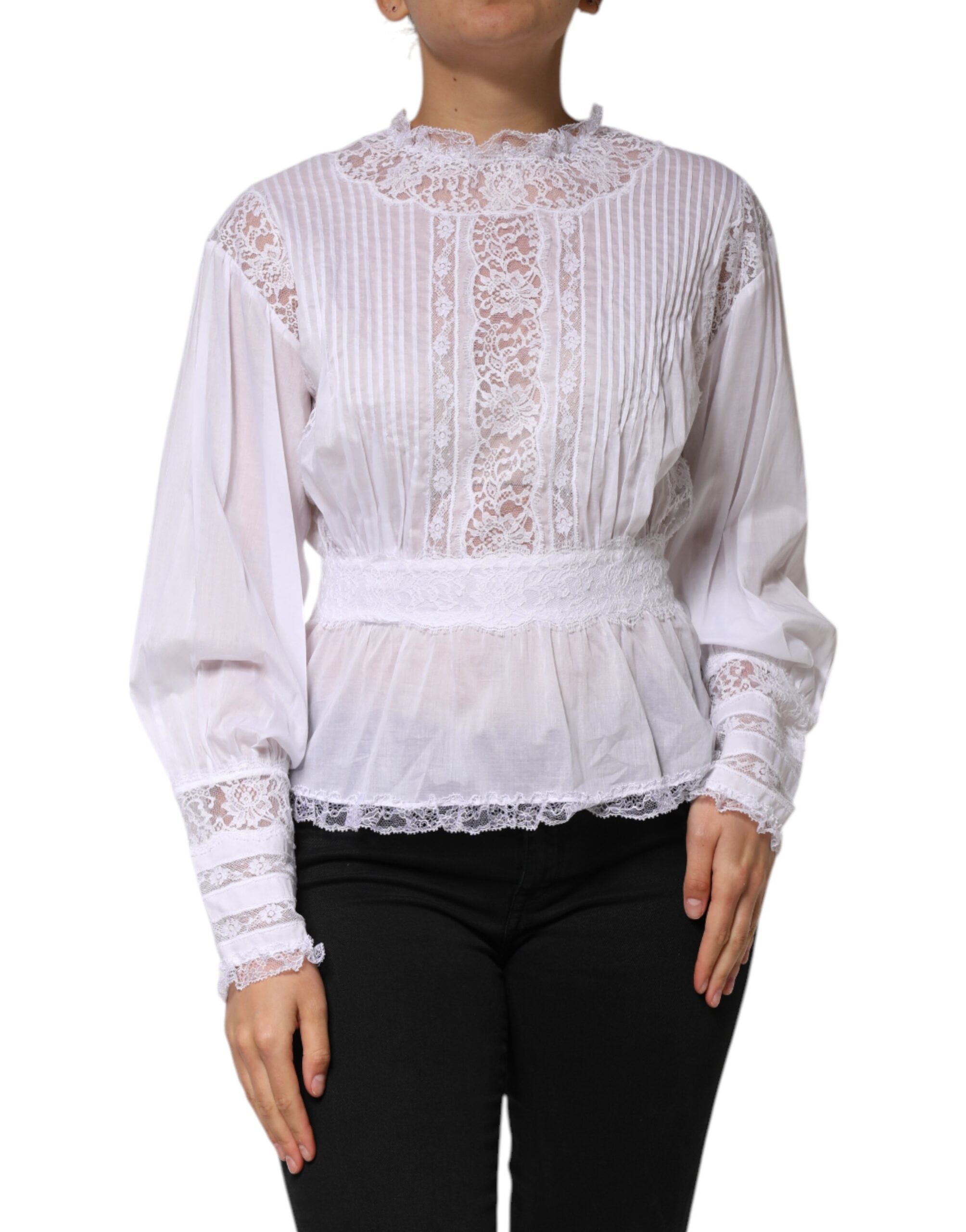 White Cotton Floral Lace Long Sleeves Top - ventzia