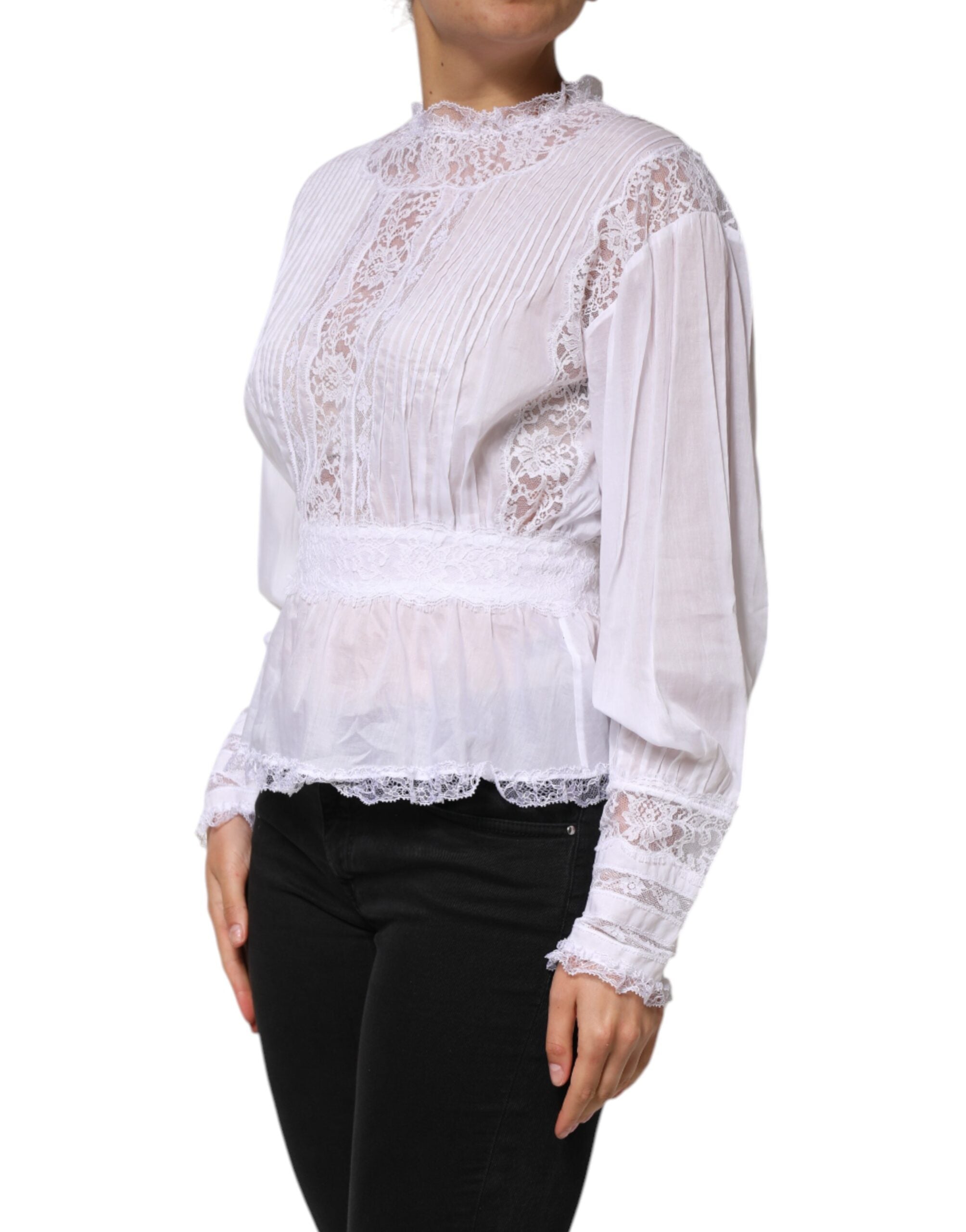 White Cotton Floral Lace Long Sleeves Top - ventzia