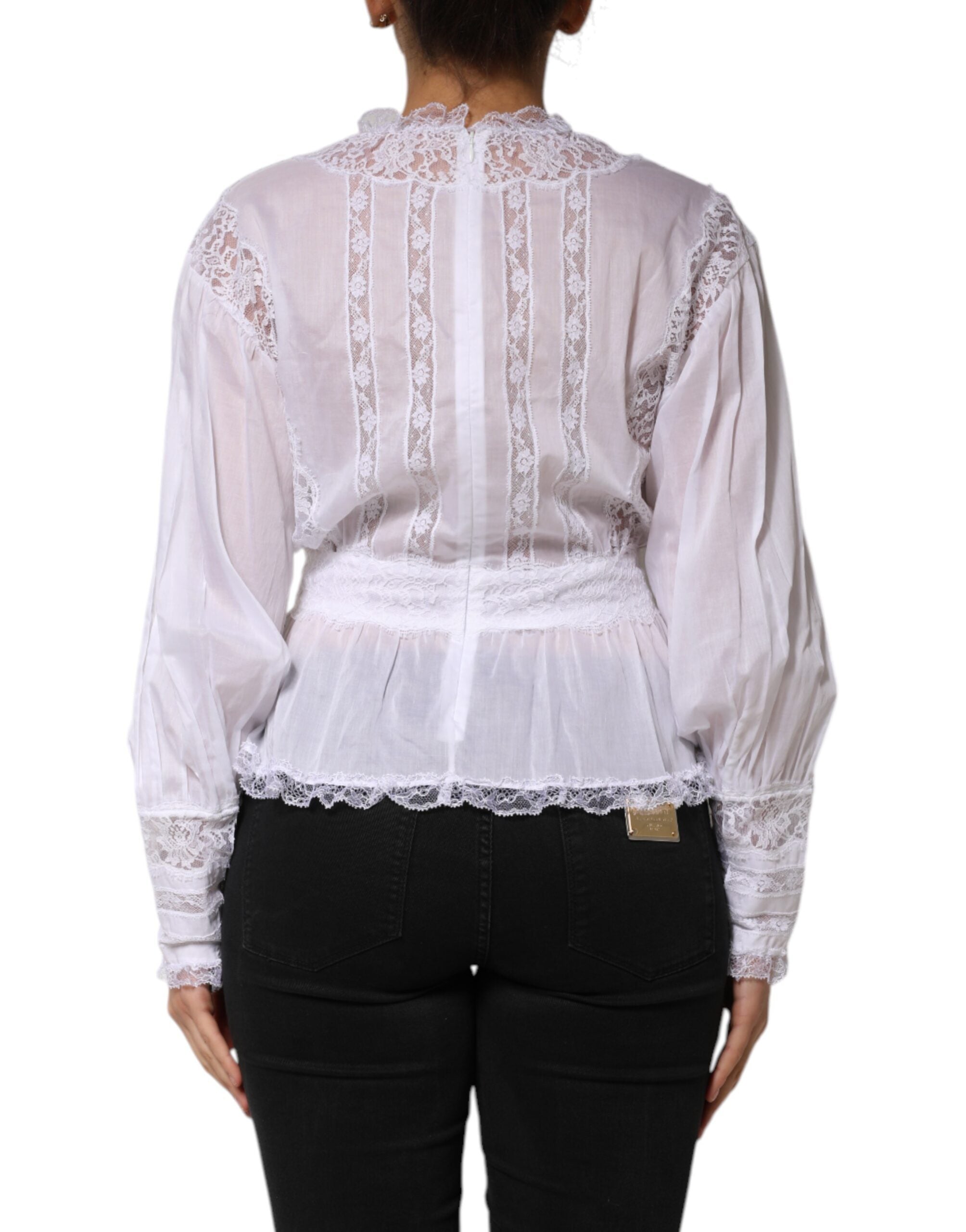 White Cotton Floral Lace Long Sleeves Top - ventzia