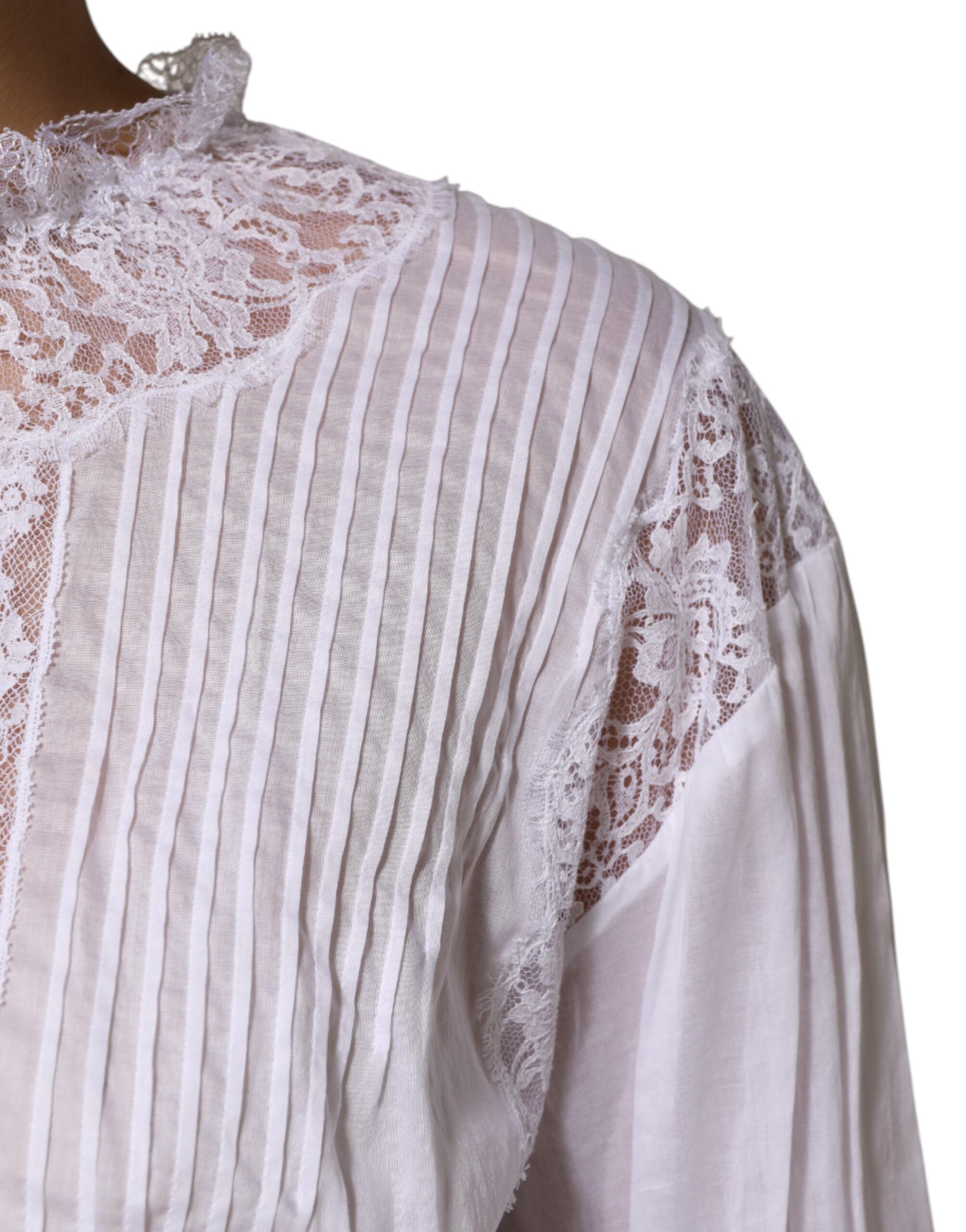 White Cotton Floral Lace Long Sleeves Top - ventzia