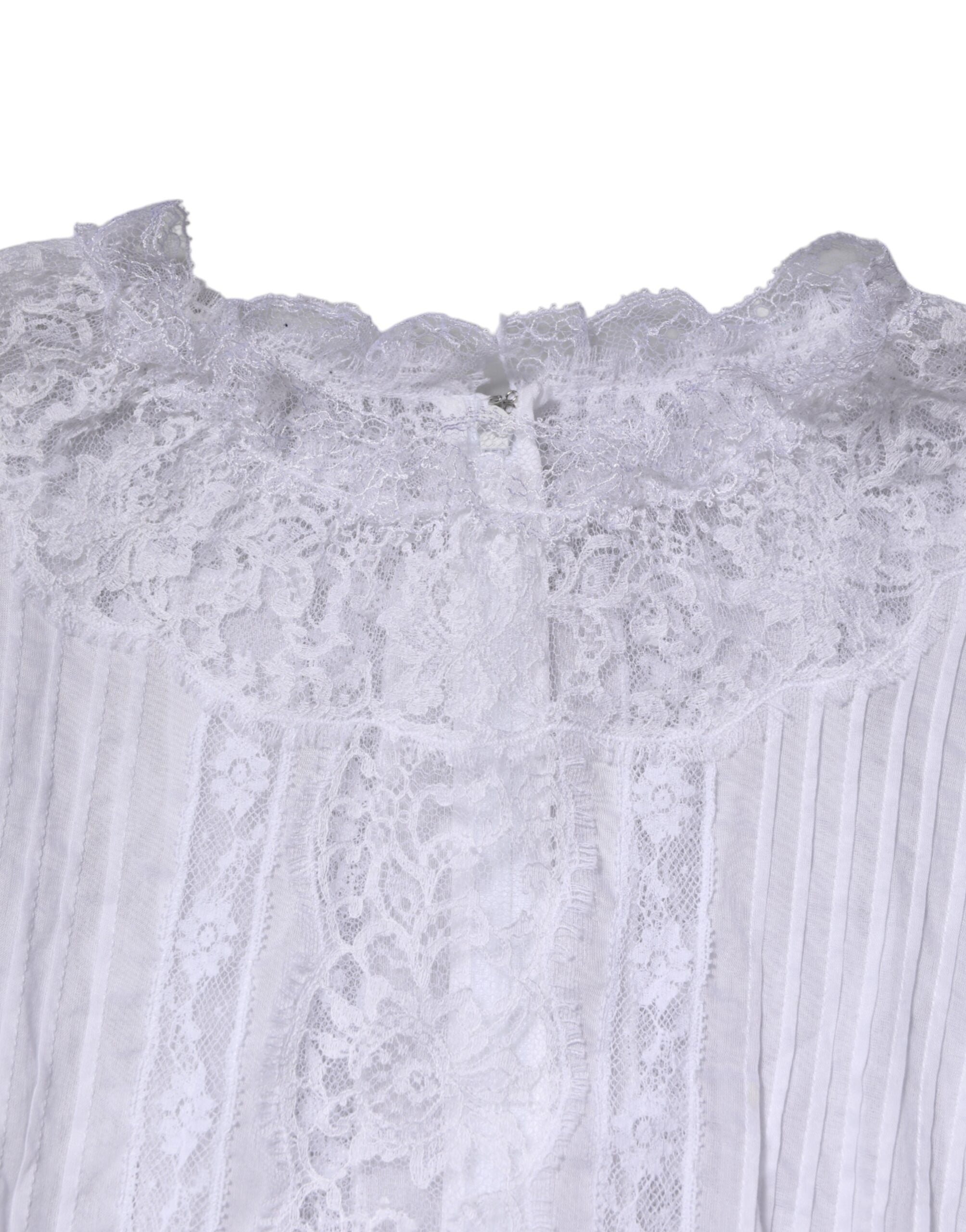 White Cotton Floral Lace Long Sleeves Top - ventzia