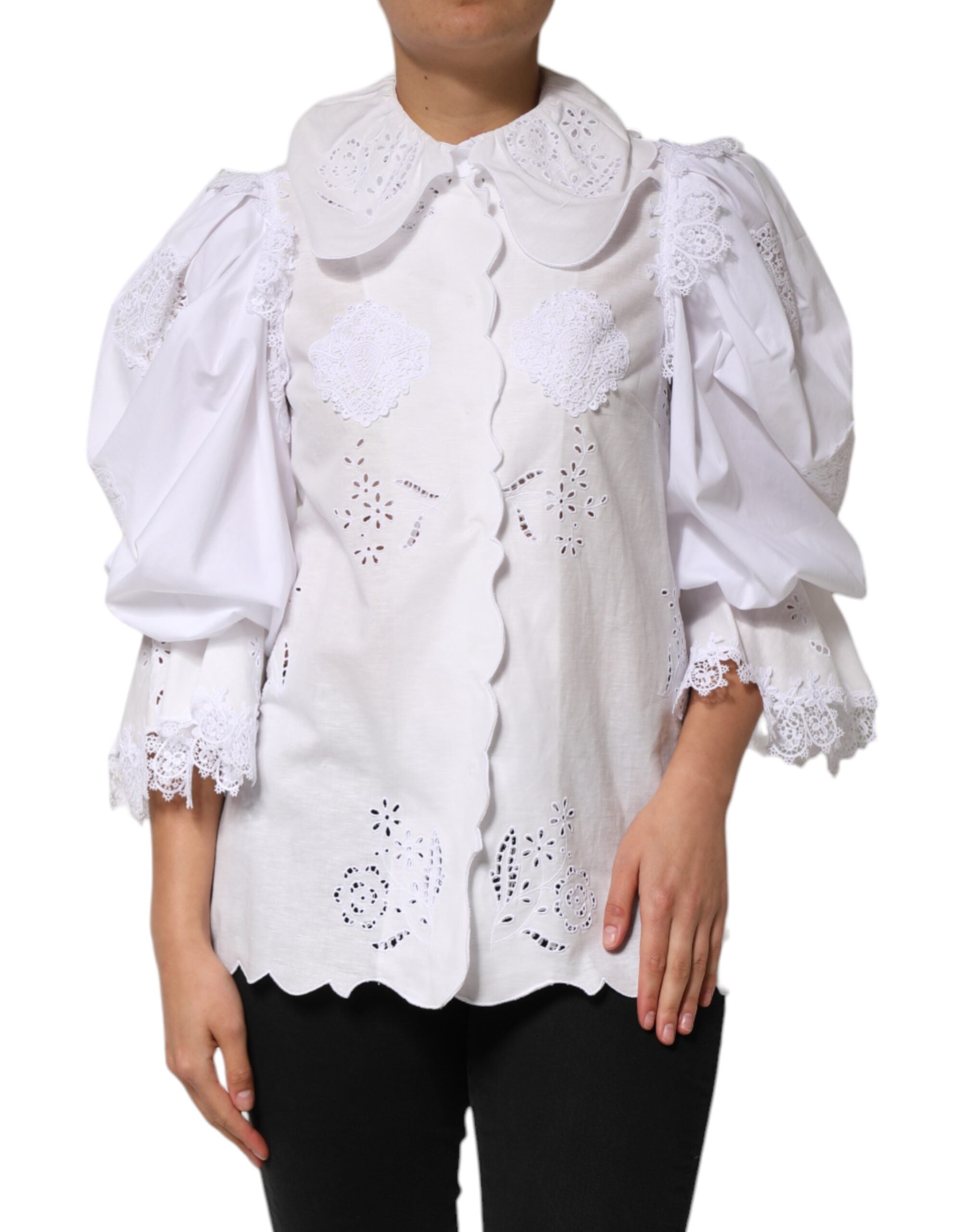 White Ruffled Lace Embellished Blouse Top - ventzia