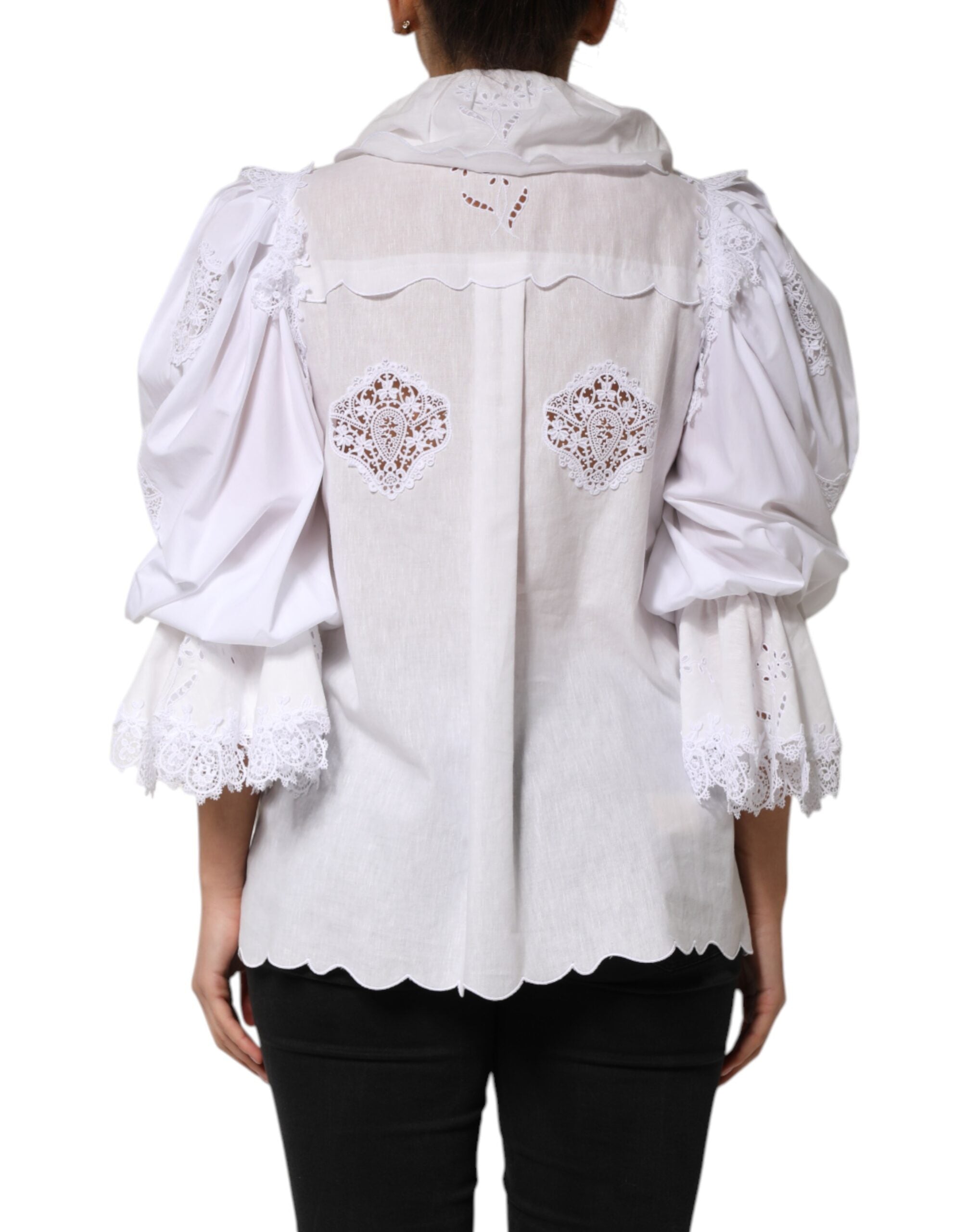 White Ruffled Lace Embellished Blouse Top - ventzia