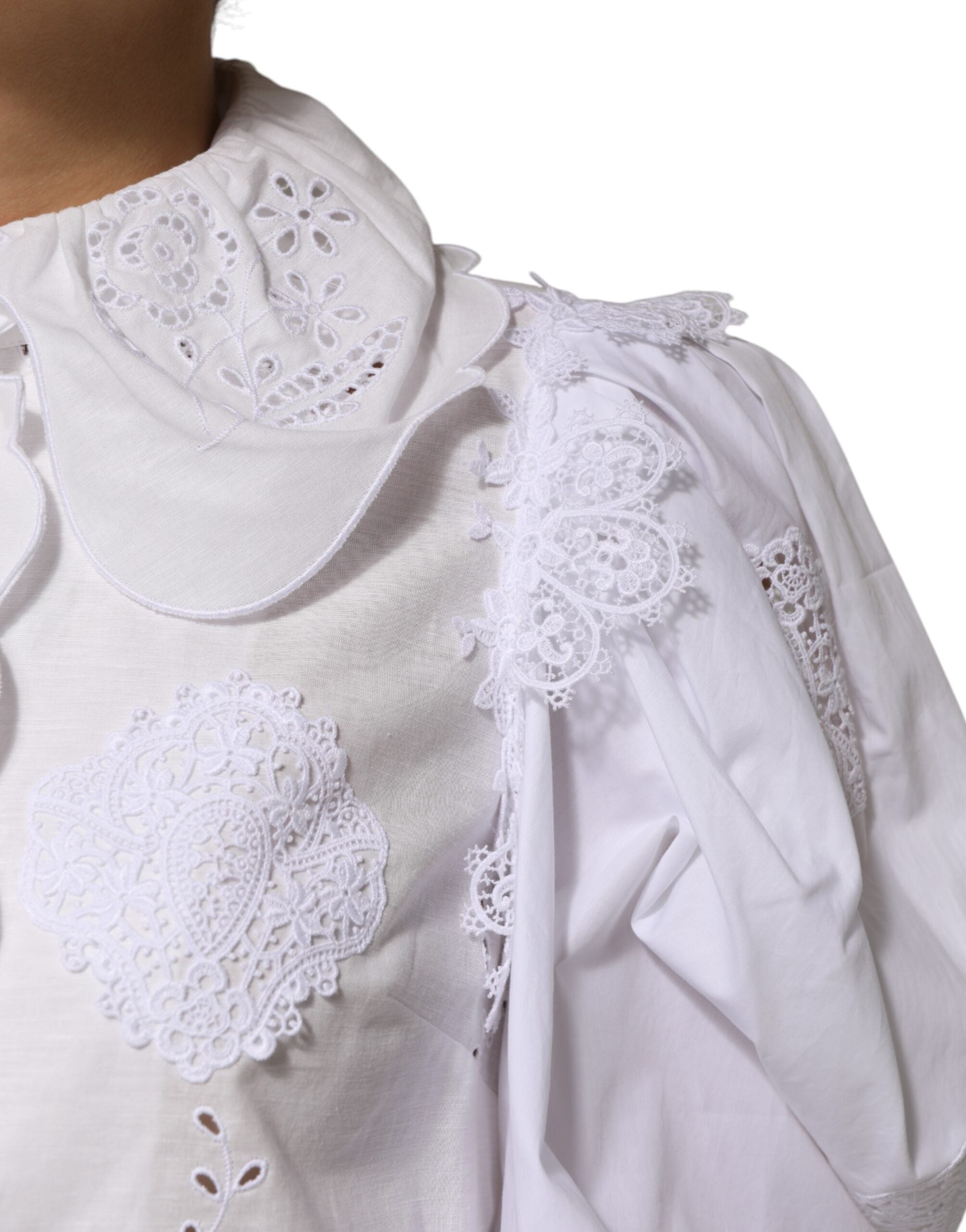 White Ruffled Lace Embellished Blouse Top - ventzia