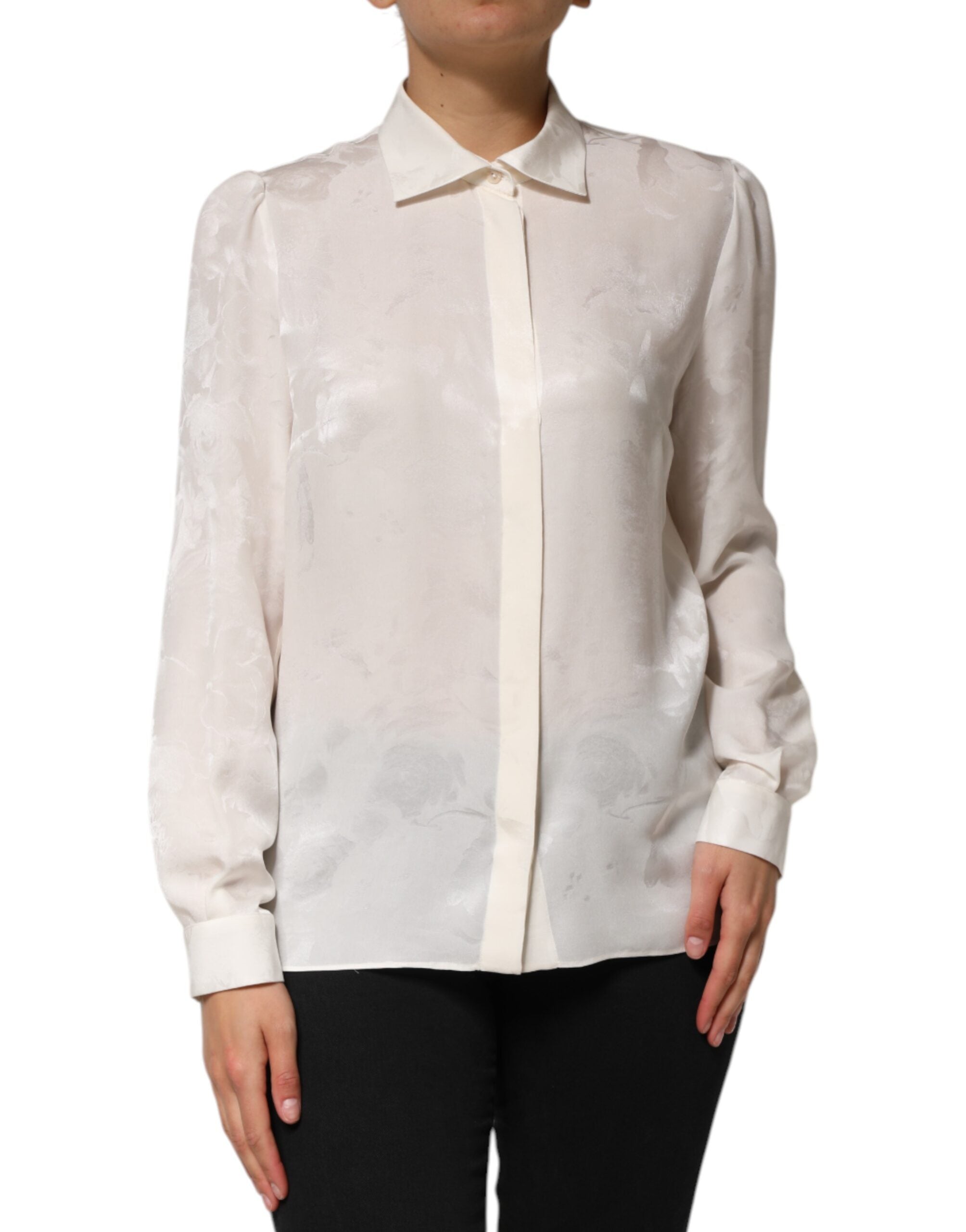 White Silk Long Sleeves Collared Shirt Top - ventzia