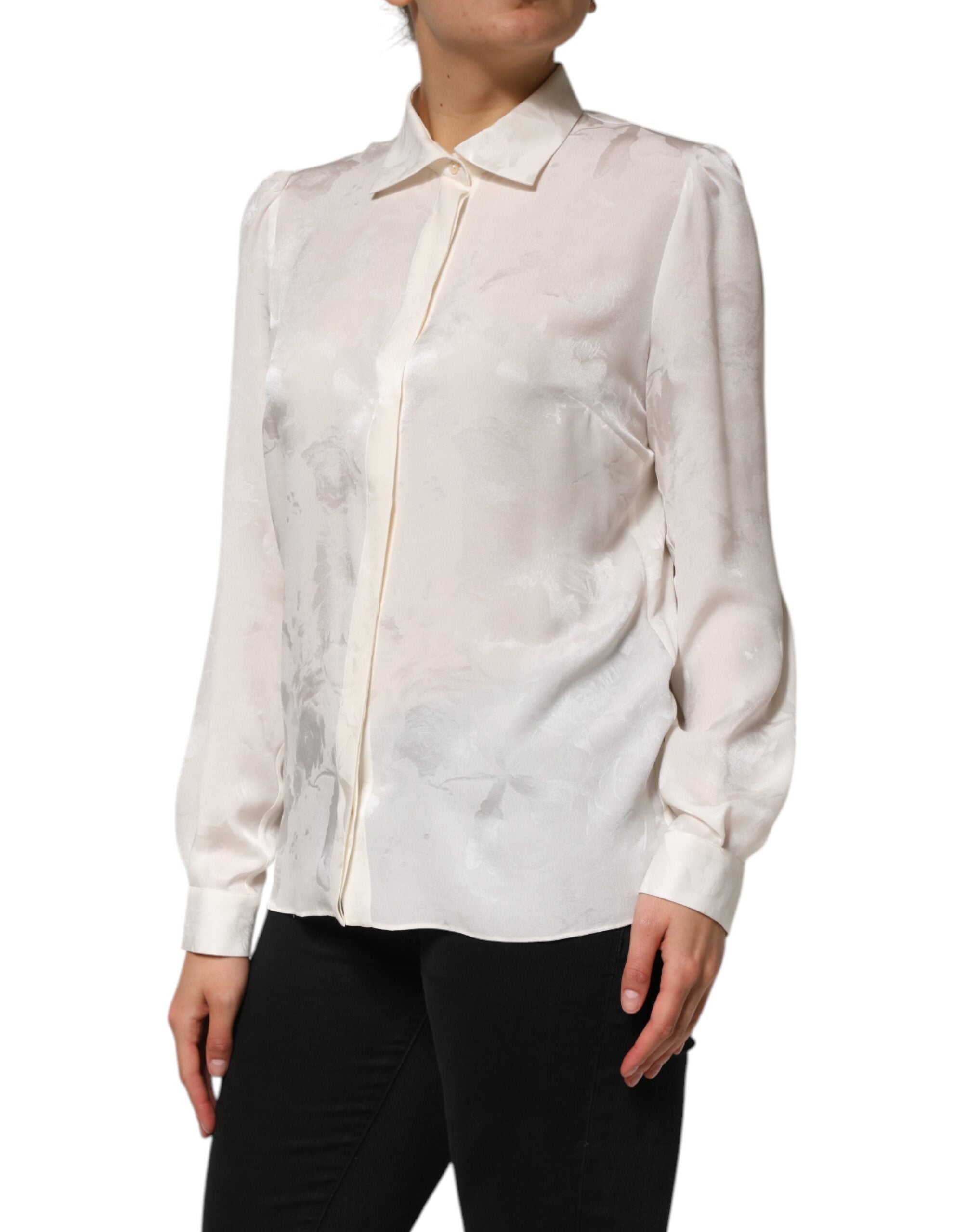White Silk Long Sleeves Collared Shirt Top - ventzia