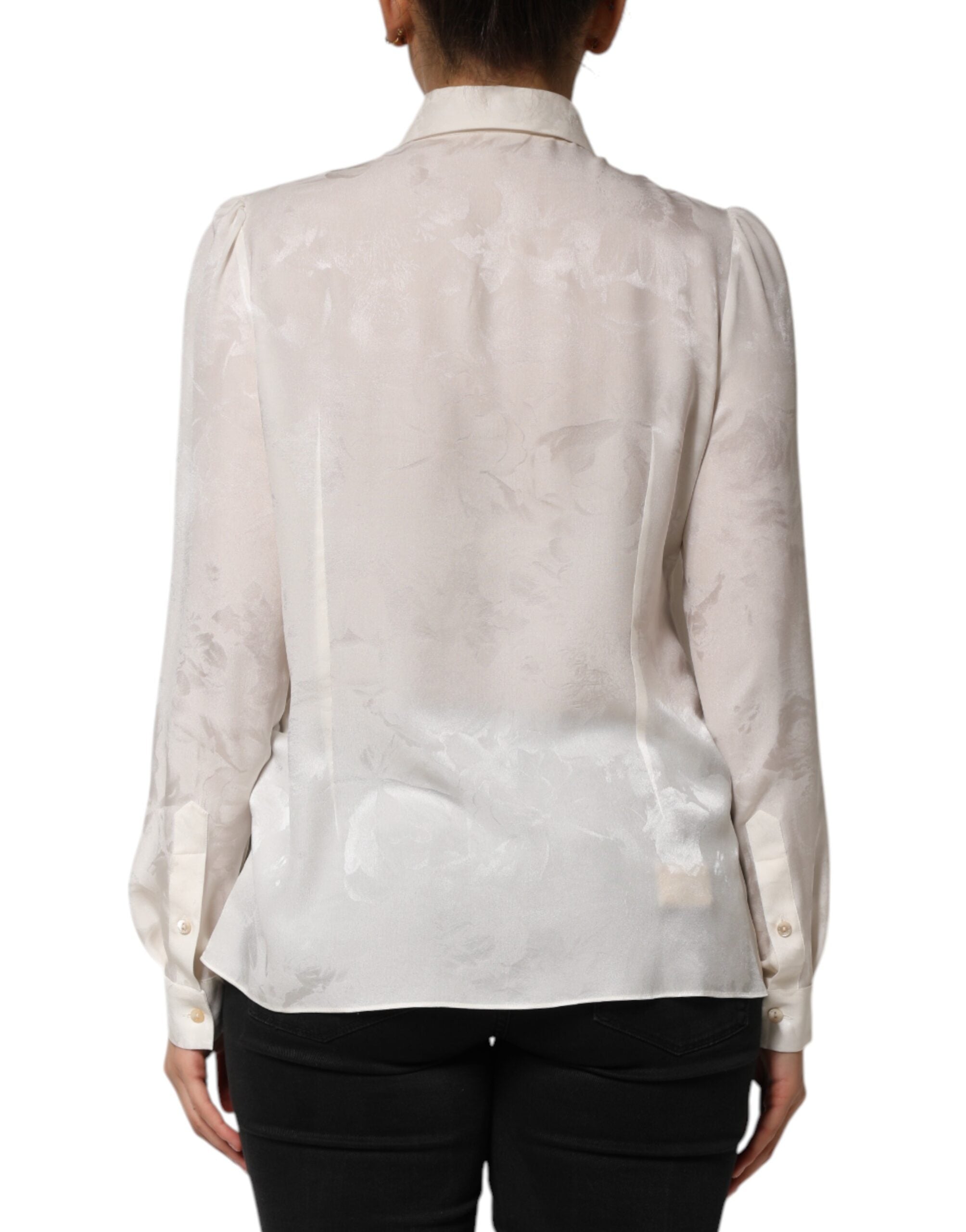 White Silk Long Sleeves Collared Shirt Top - ventzia