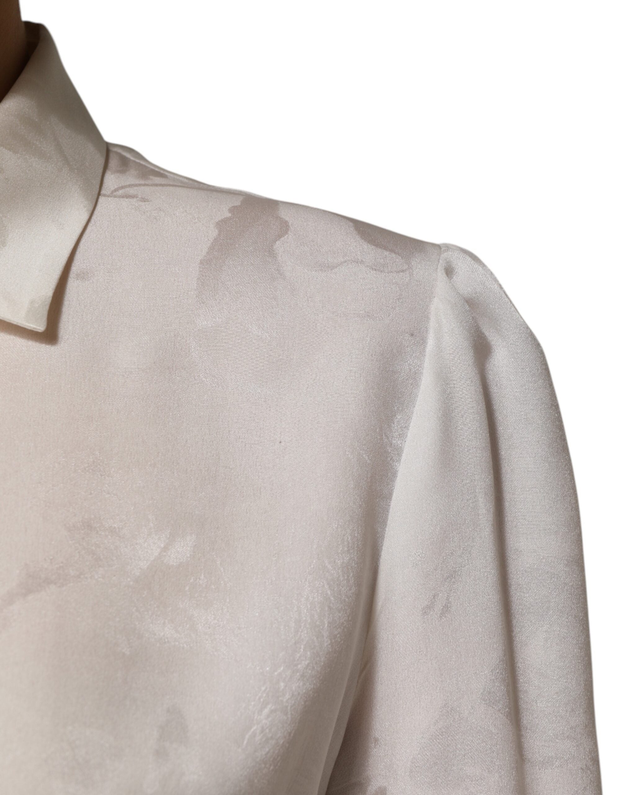 White Silk Long Sleeves Collared Shirt Top - ventzia