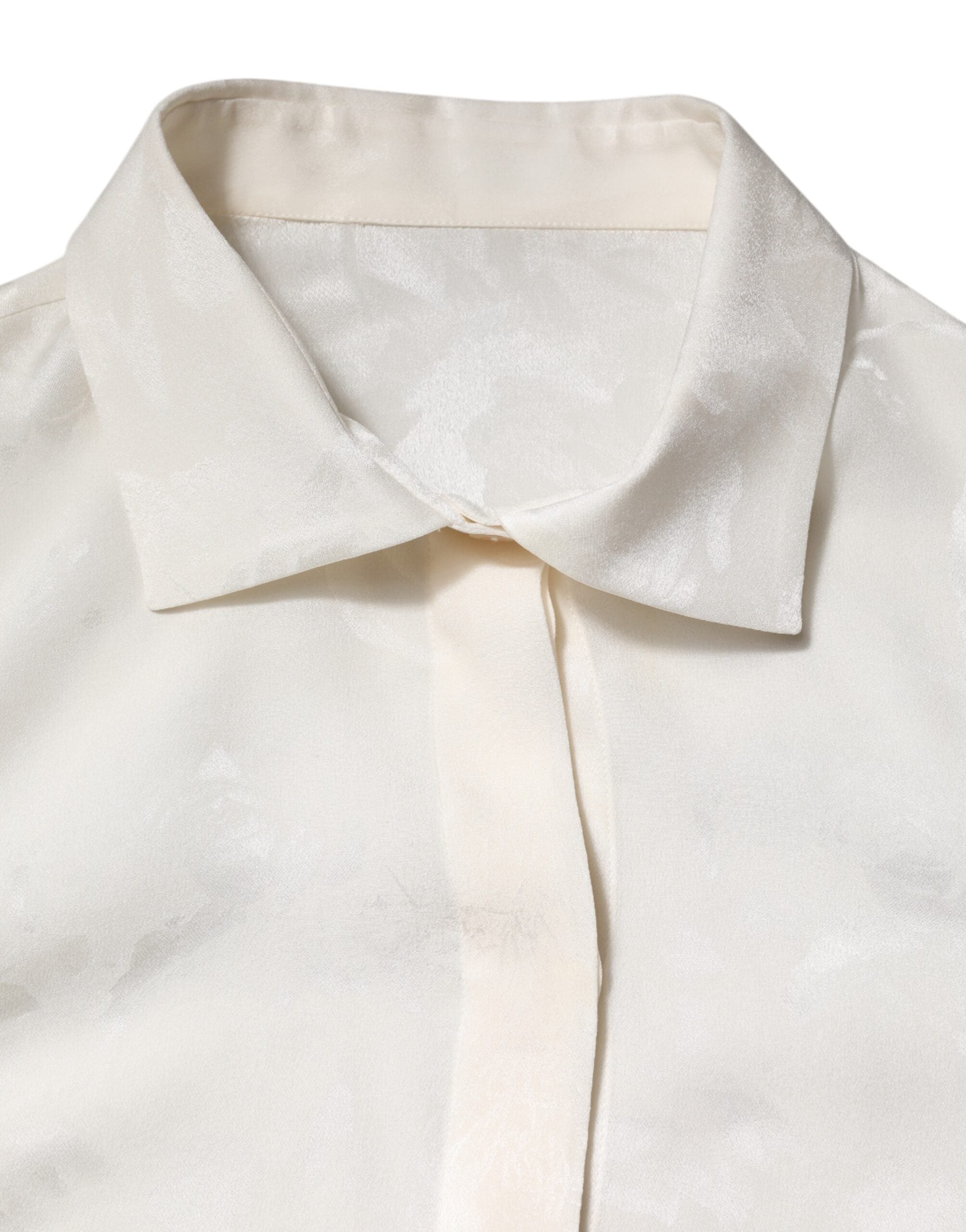 White Silk Long Sleeves Collared Shirt Top - ventzia