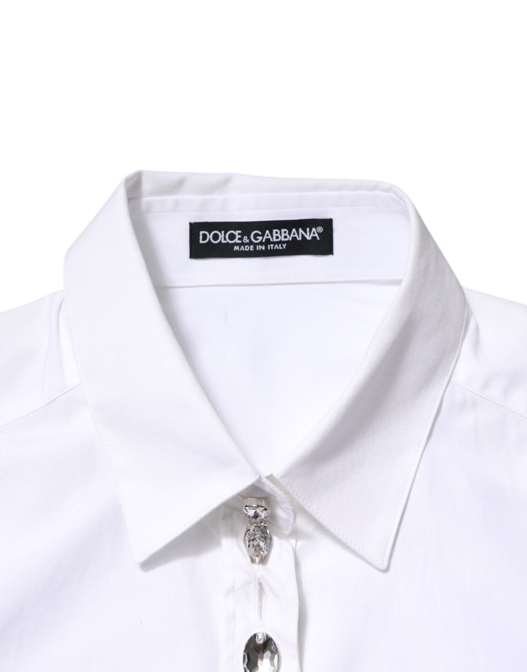 White Crystal Embellished Collared Shirt Top - ventzia