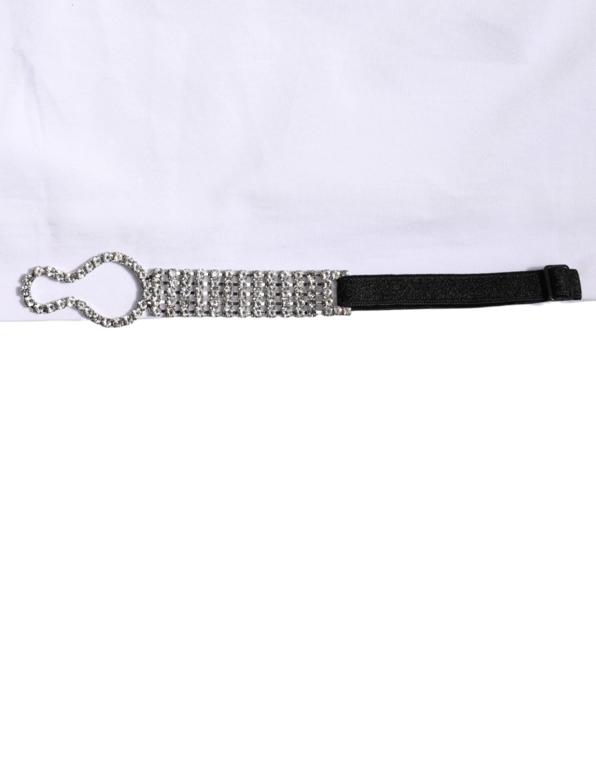 White Crystal Embellished Collared Shirt Top - ventzia