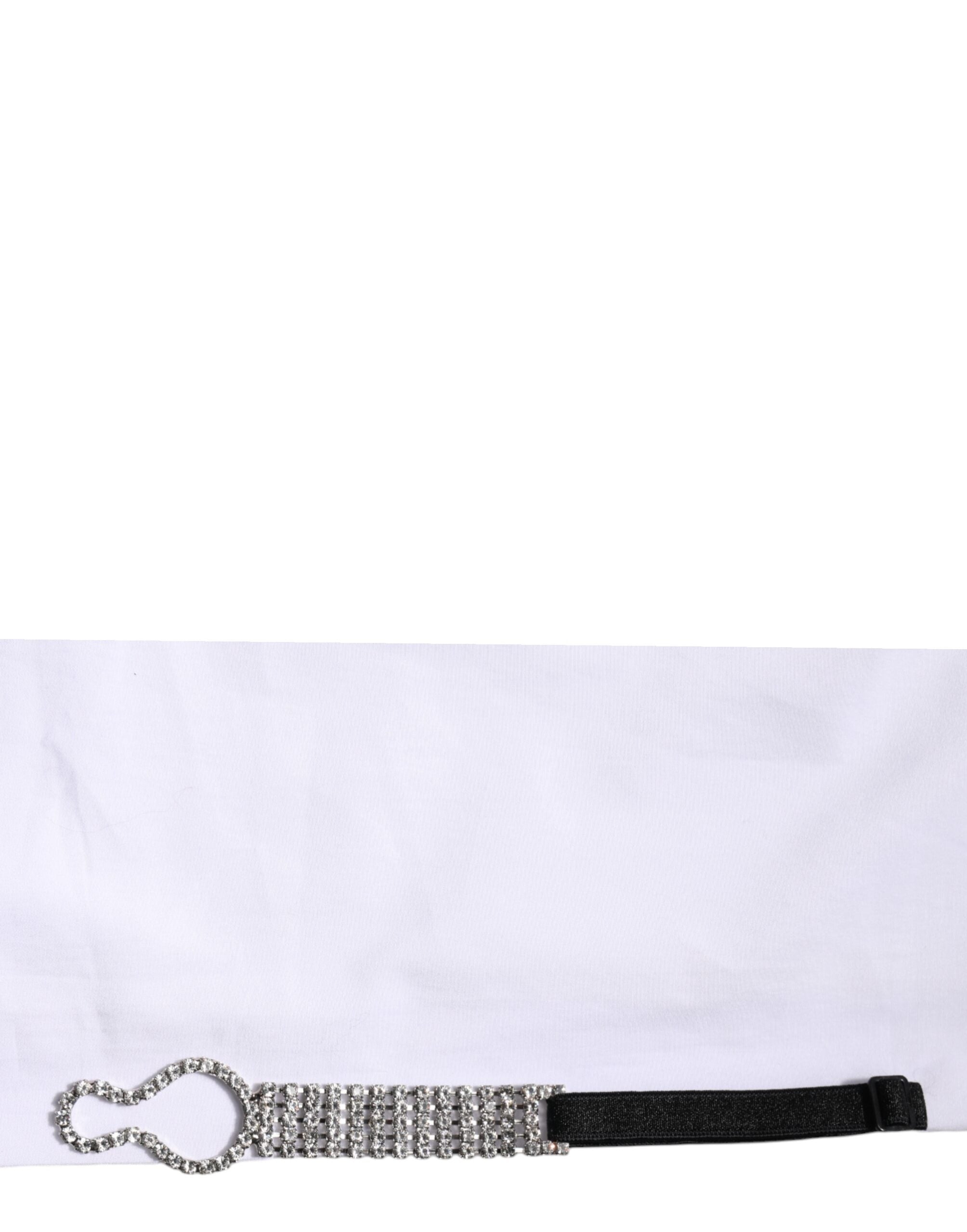 White Crystal Embellished Collared Shirt Top - ventzia