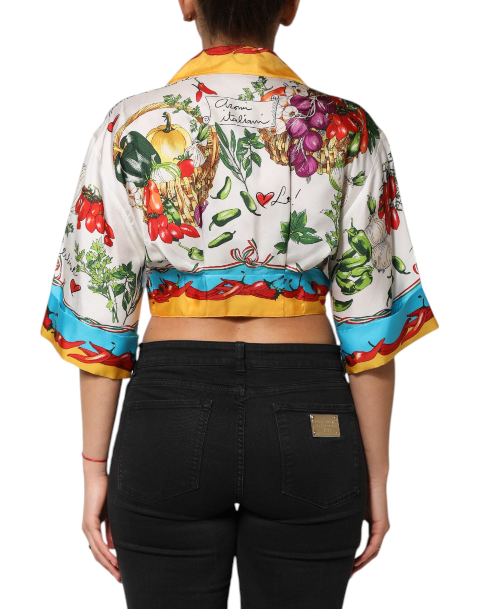 Multicolor Chili Silk Cropped Blouse Top - ventzia