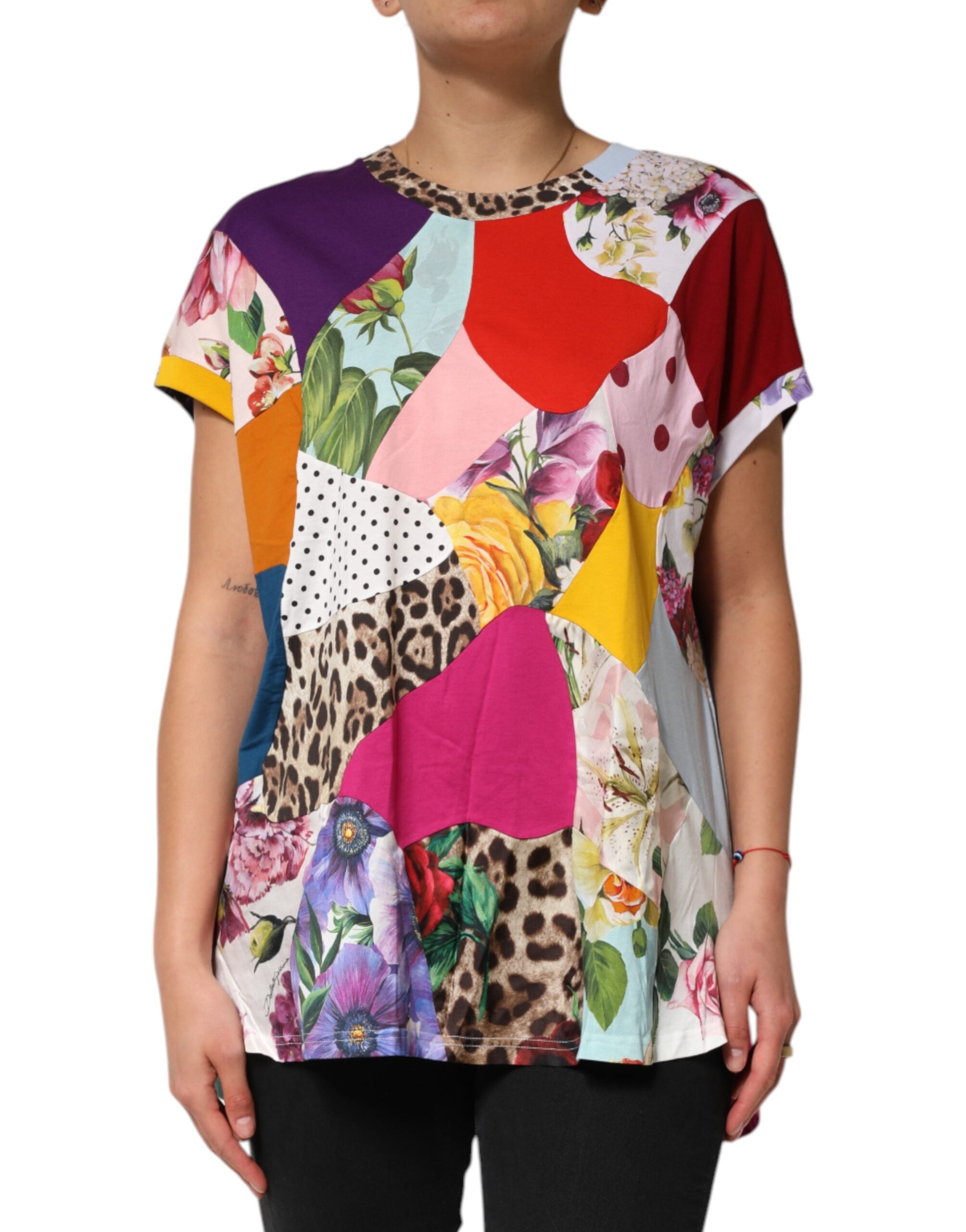 Multicolor Patchwork Cotton Silk Blouse Top - ventzia