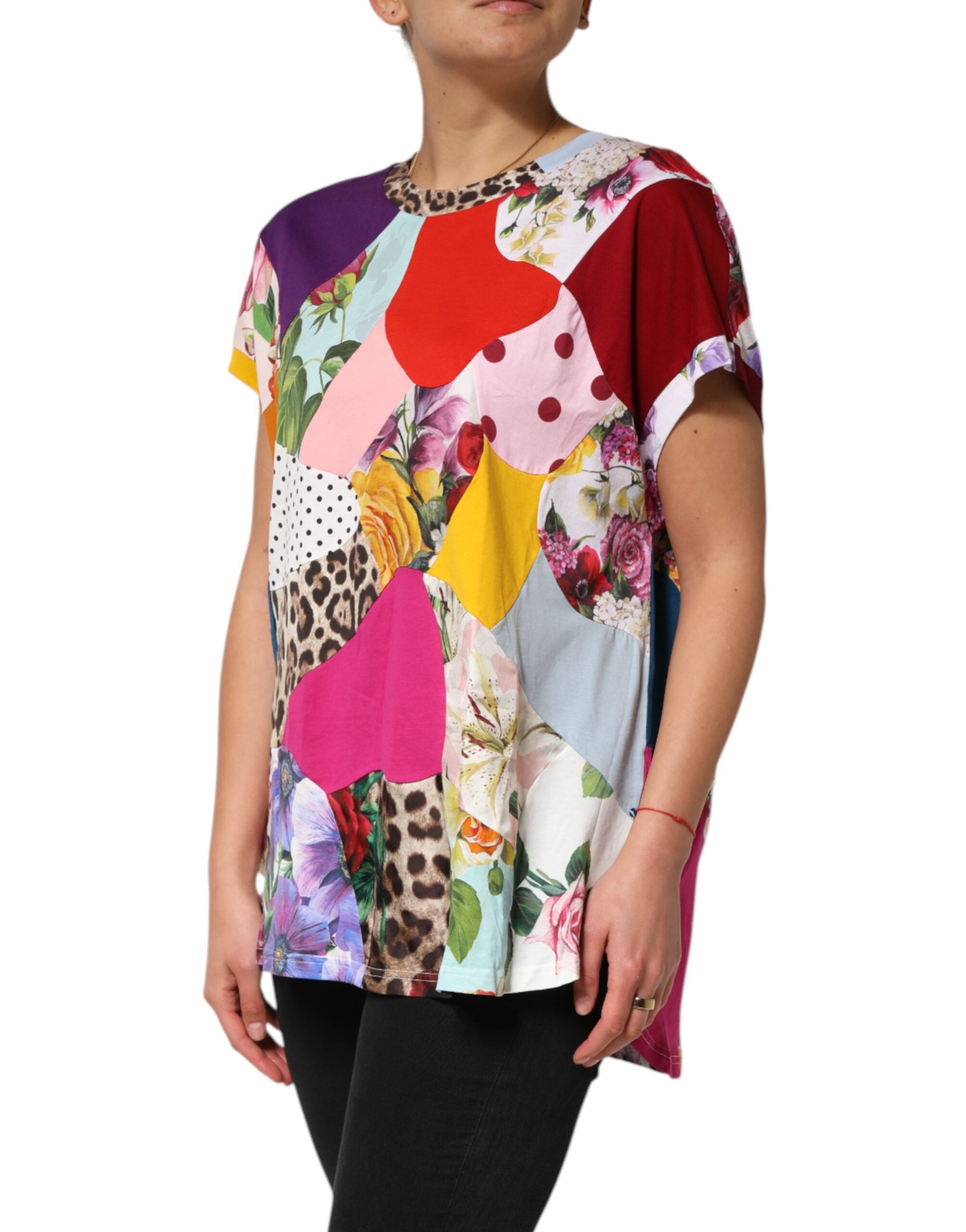 Multicolor Patchwork Cotton Silk Blouse Top - ventzia