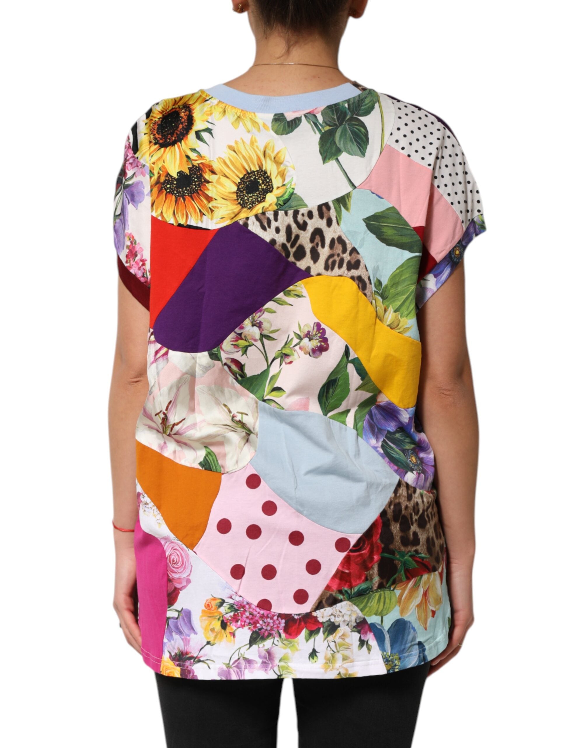 Multicolor Patchwork Cotton Silk Blouse Top - ventzia