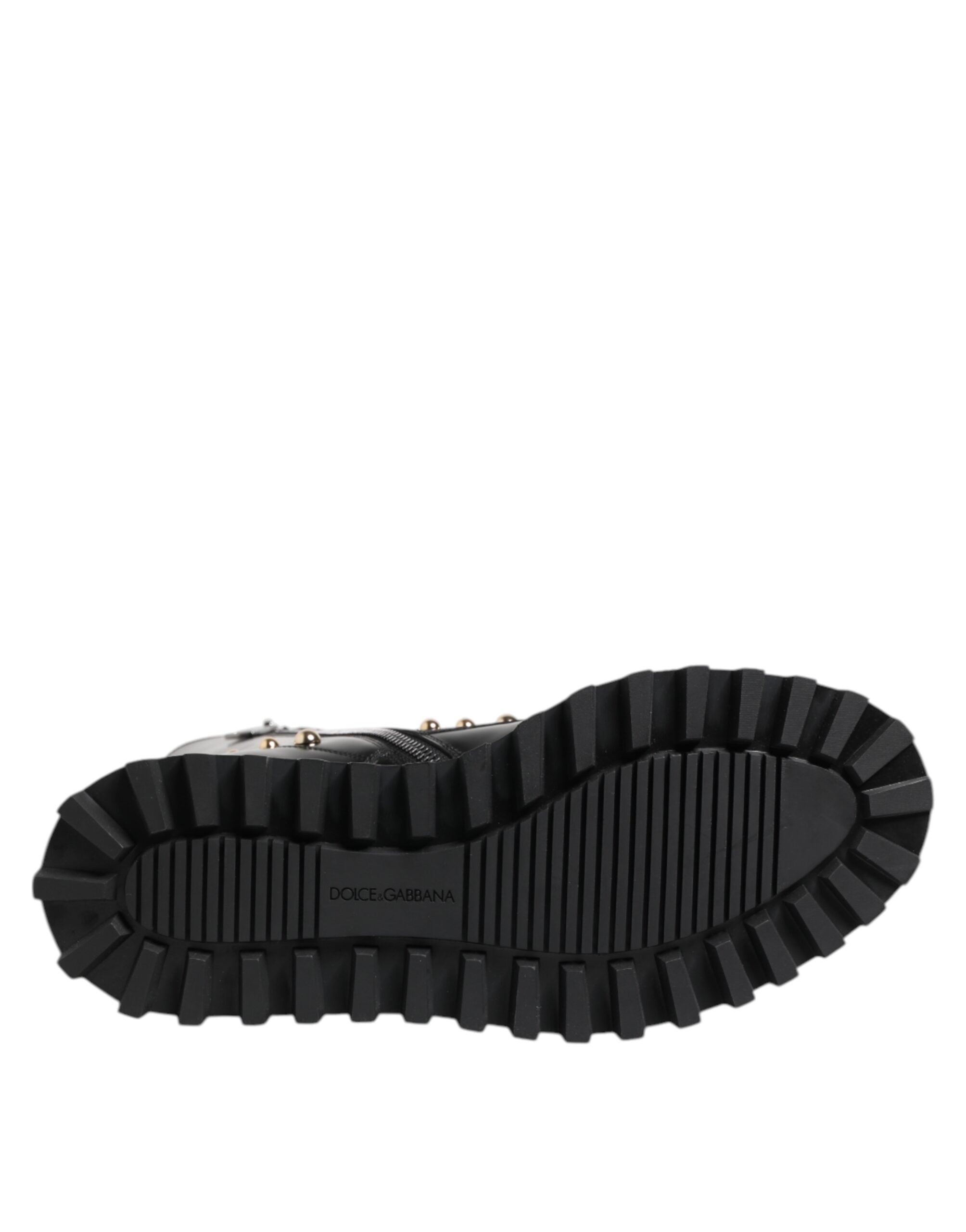 Black Studded Lace Up Mid Calf Boots Shoes - ventzia
