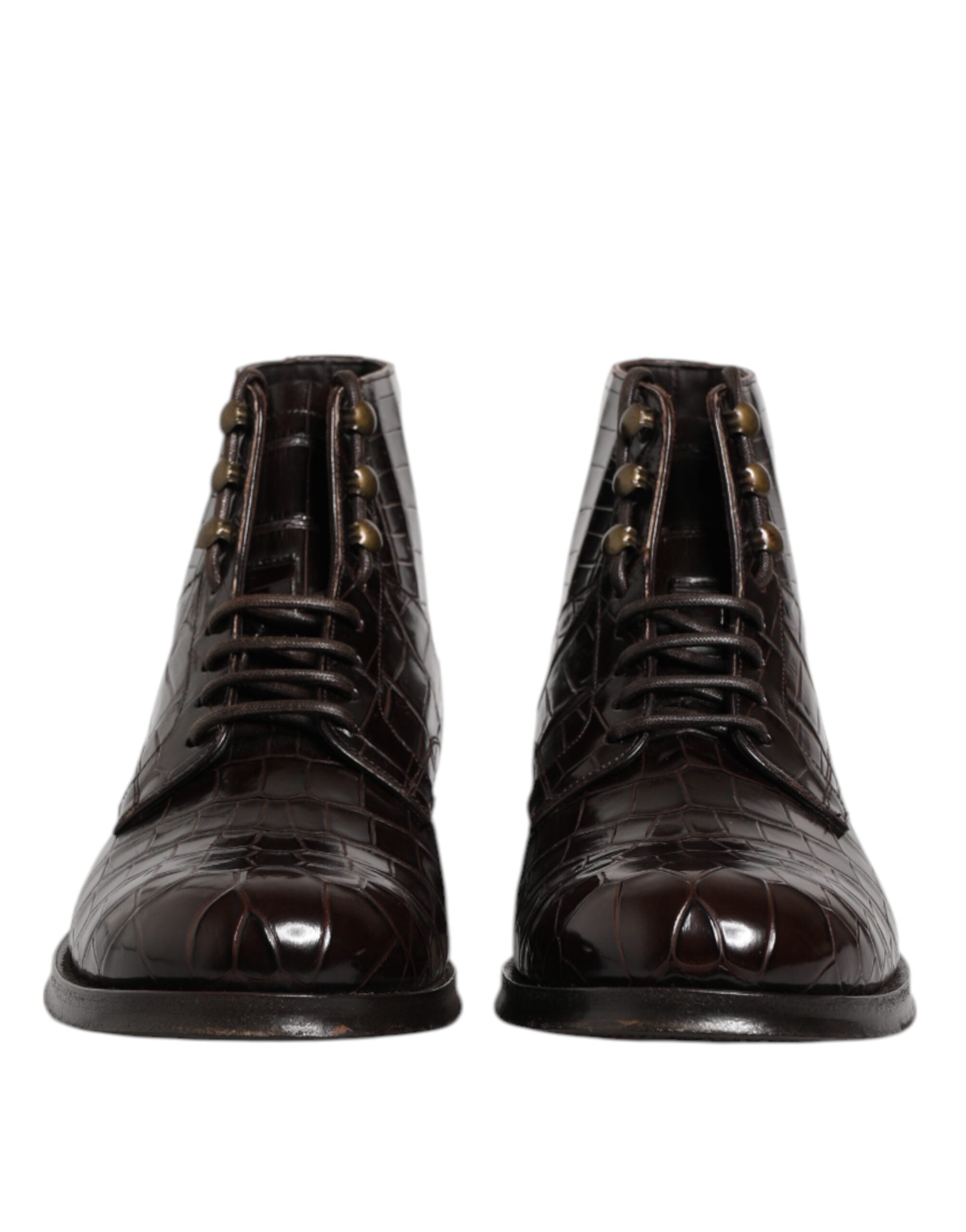 Dark Brown Leather Lace Up Short Boots Shoes - ventzia