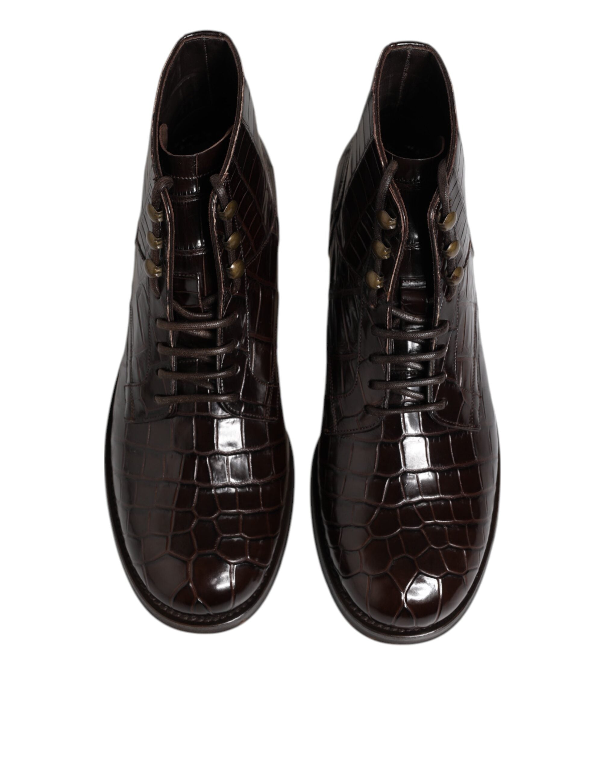 Dark Brown Leather Lace Up Short Boots Shoes - ventzia